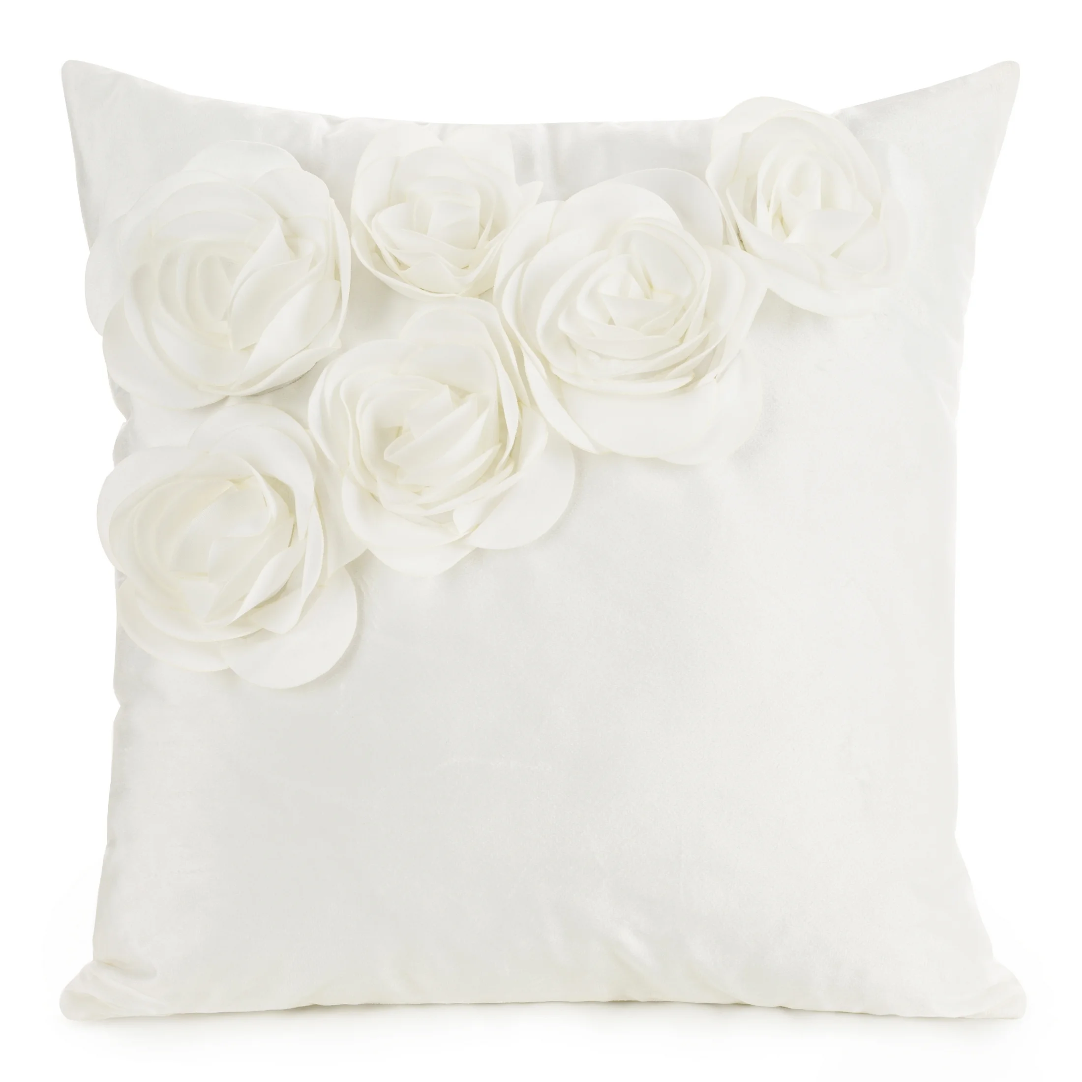 Poszewka na poduszkę 45 x 45 cm z welwetu kolor kremowy zdobiona w róże 3D | eurofirany