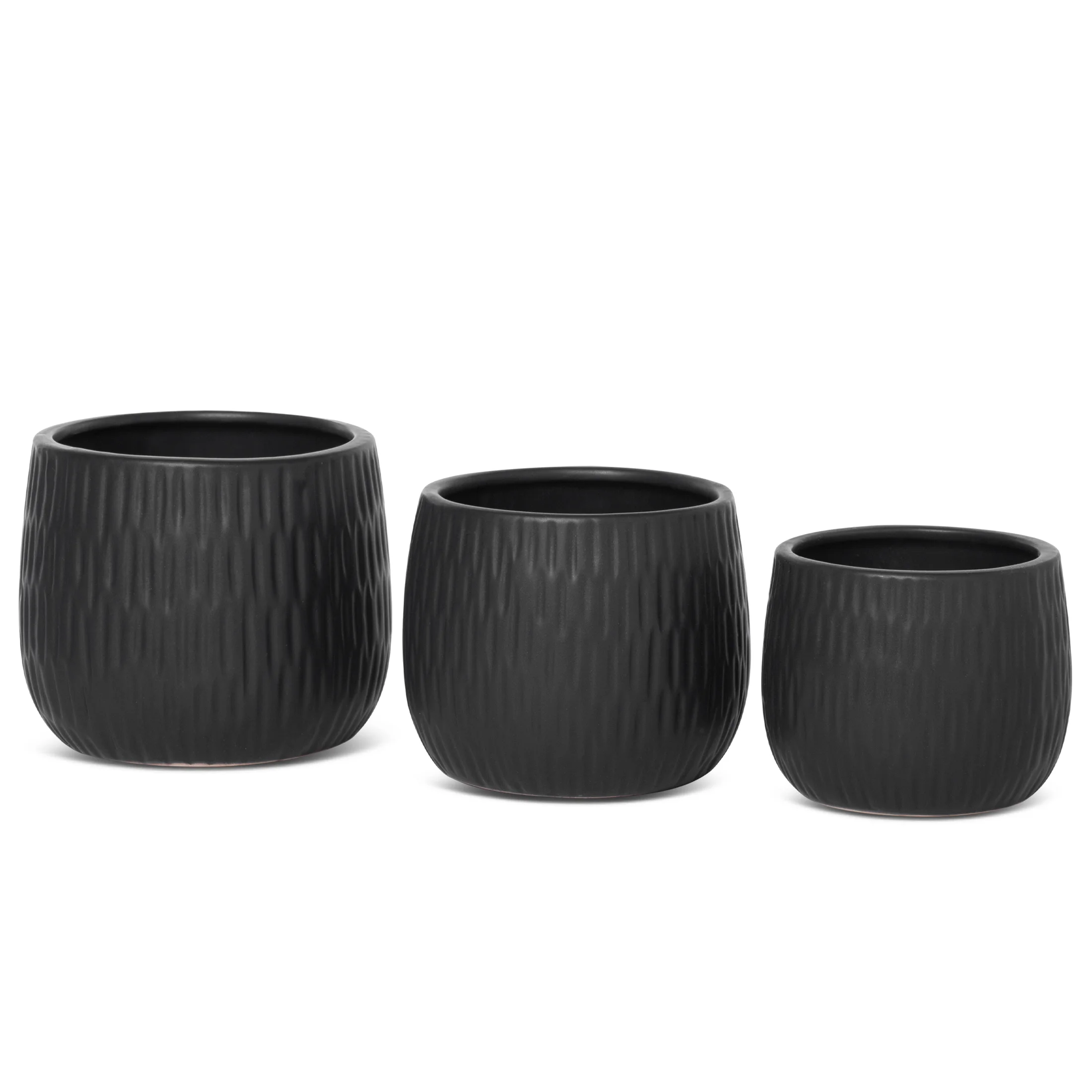 Doniczka ceramiczna czarna z drobnym, wytłaczanym wzorem średnica 16x13 cm MONI