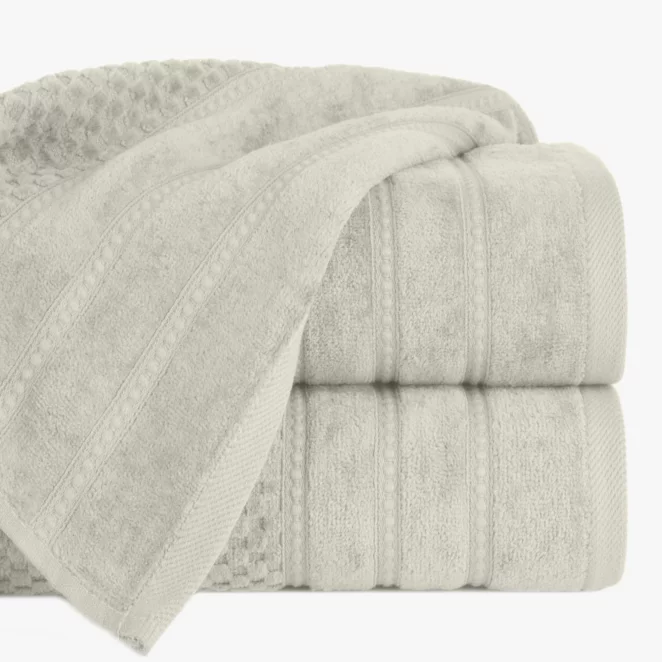 Ręcznik do rąk 30x50 cm bawełniany kolor beżowy z ozdobną bordiurą w paseczki 500 g/m2 ADORE