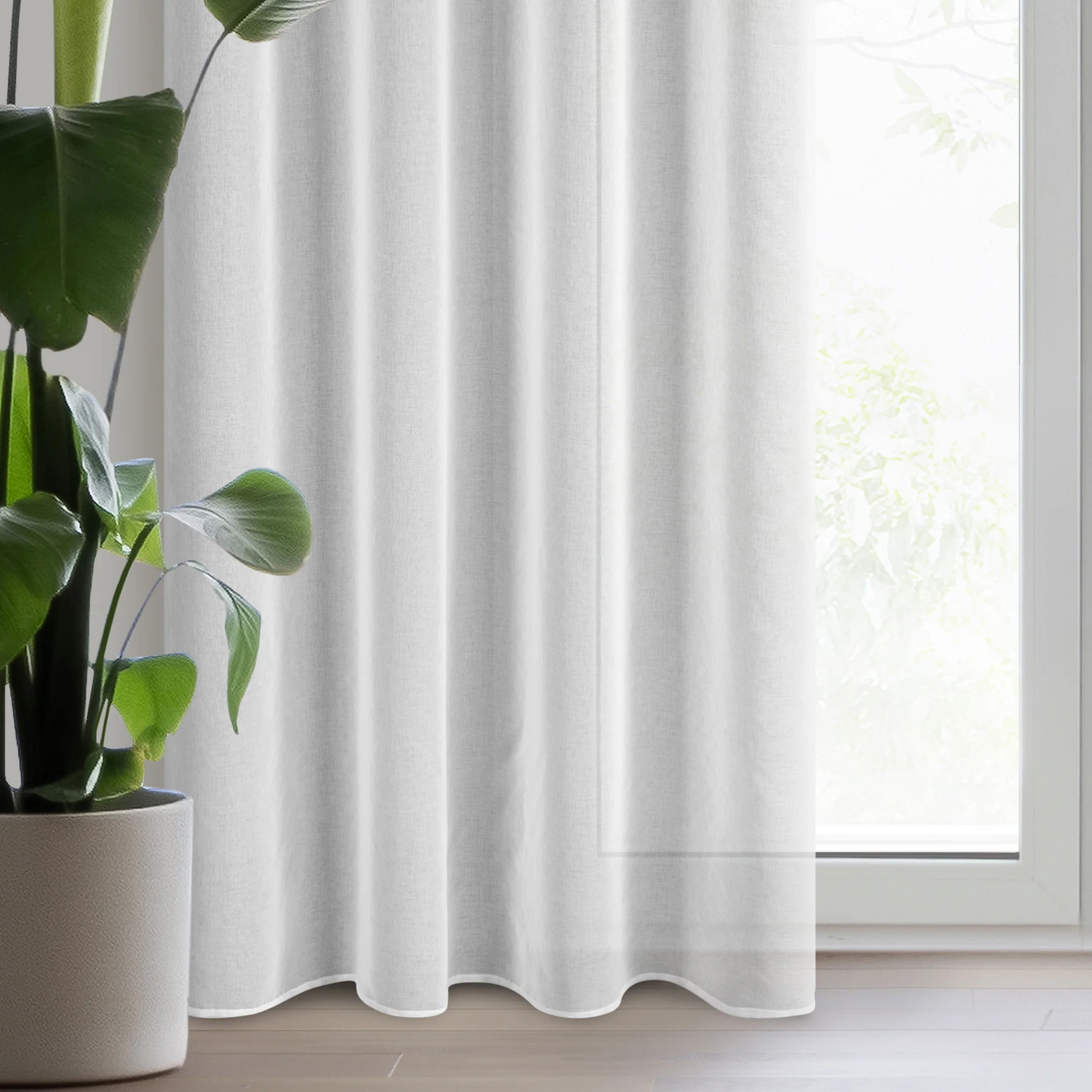 Firana biało, srebrzysta z ozdobnym pasem srebrnych liści w górnej części 140x250 cm przelotka | eurofirany