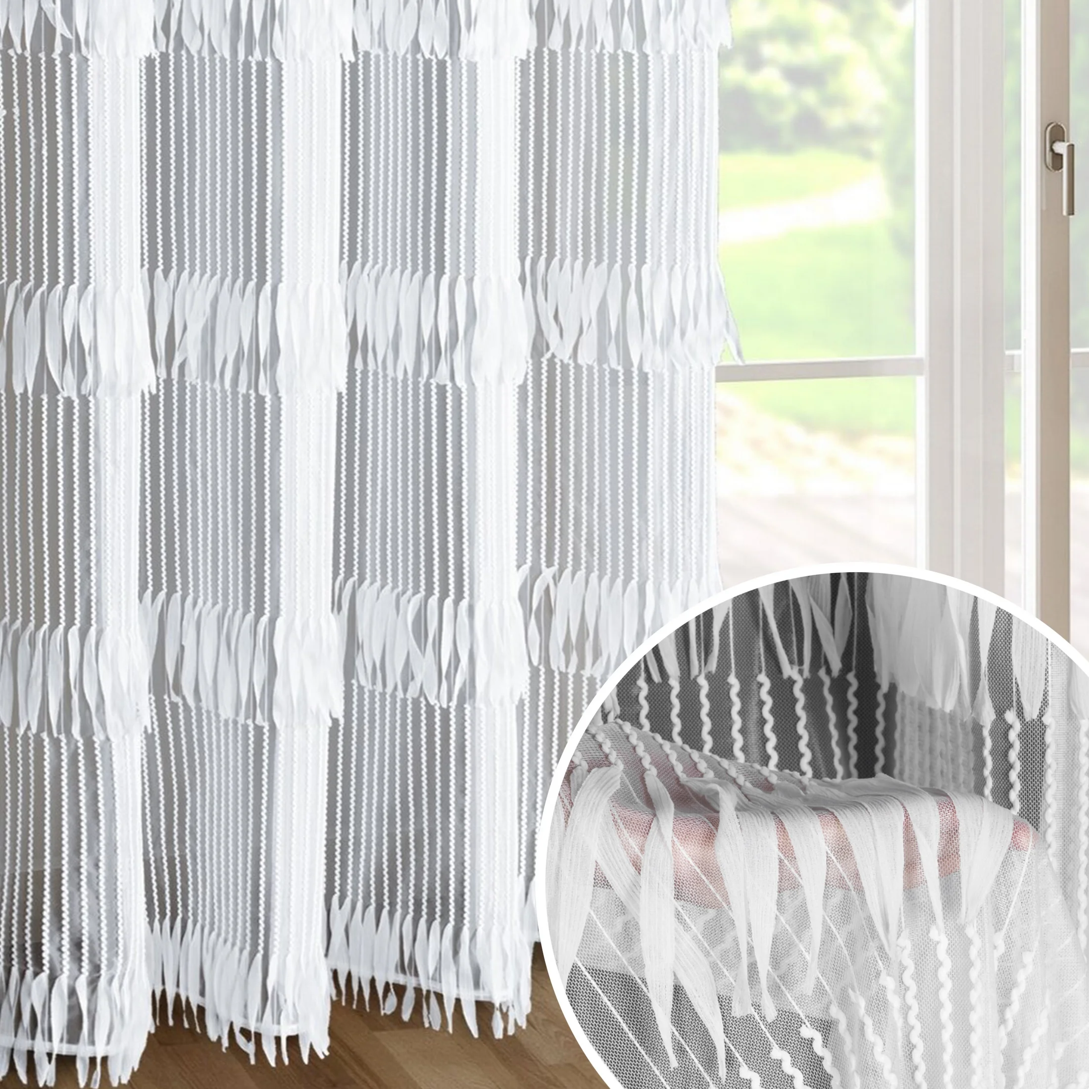 Zasłona biała zdobiona fantazyjnym wzorem 140x250 cm przelotka - SOTERA - Eva Minge | eurofirany