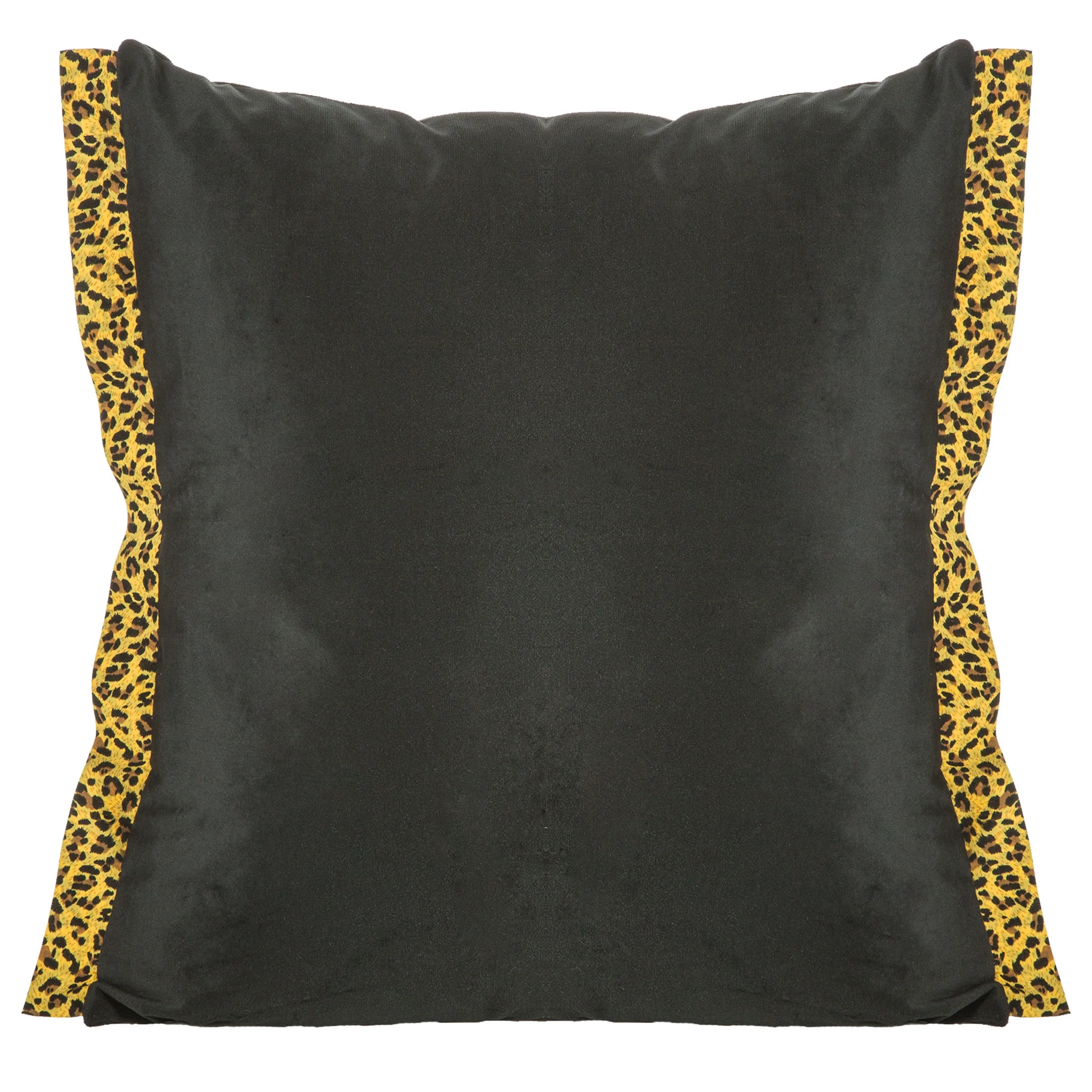 Poszewka na poduszkę 45x45 cm welwetowa, czarno, złota z ozdobnymi brzegami z tkaniny w cętki VIVIANE | eurofirany
