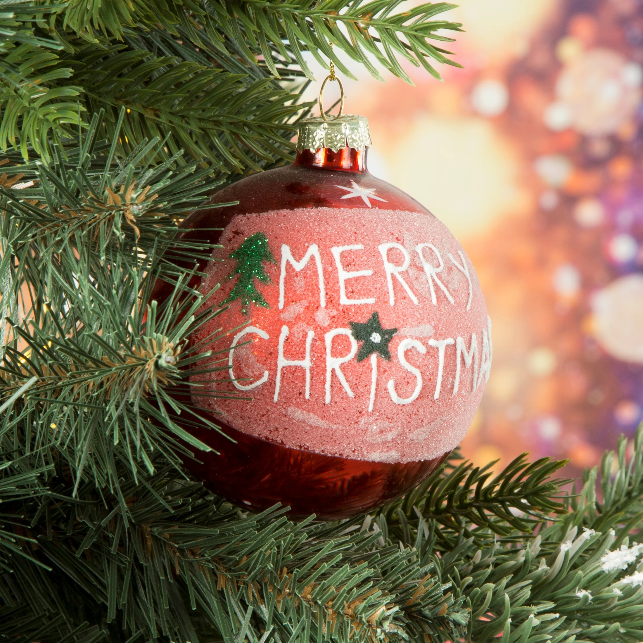 Bombka szklana ręcznie zdobiona z świątecznym napisem | eurofirany
