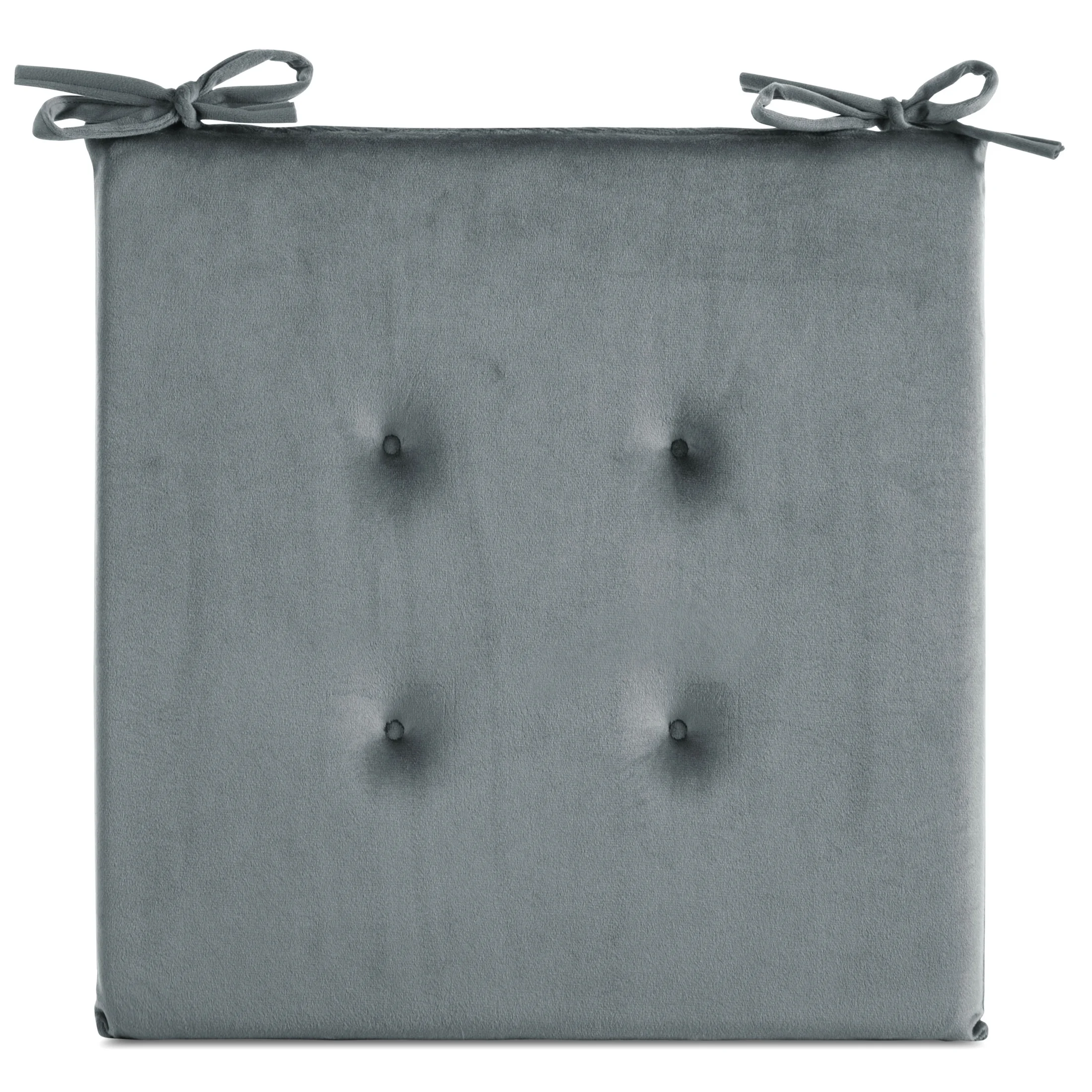 Poduszka na krzesło 40 x 40 x 3 cm welwetowa srebrna z ozdobnym pikowaniem i praktycznymi troczkami GAJA