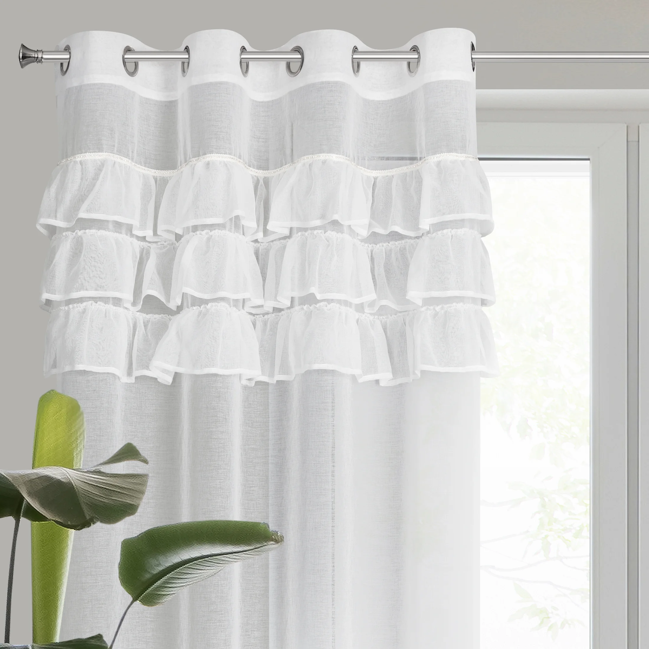 Firana biała z etaminy zdobiona falbanami 140x250 cm przelotka SAMI | eurofirany