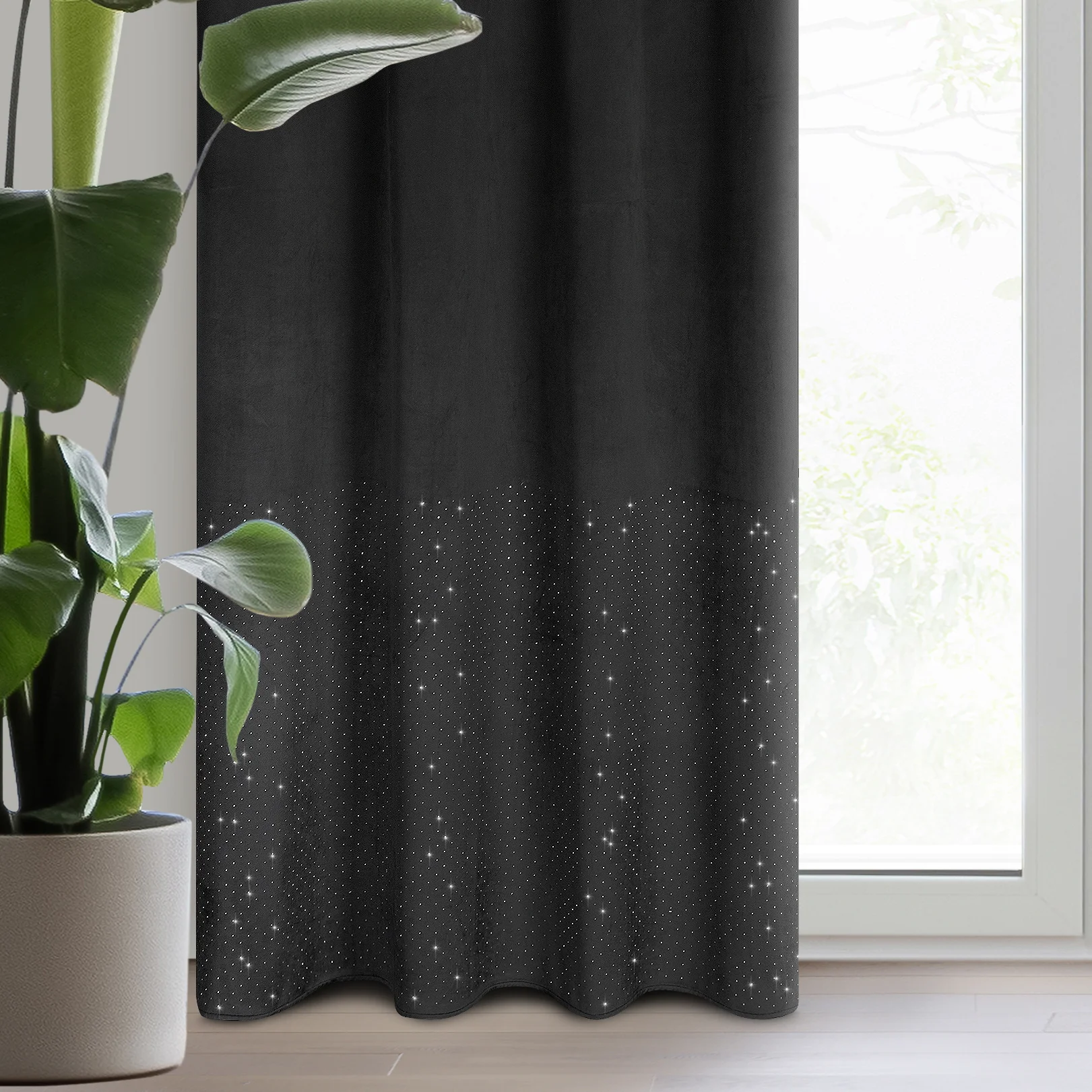 Zasłona welwetowa czarna z kryształkami 140x250 cm przelotka - ARIADNA | eurofirany