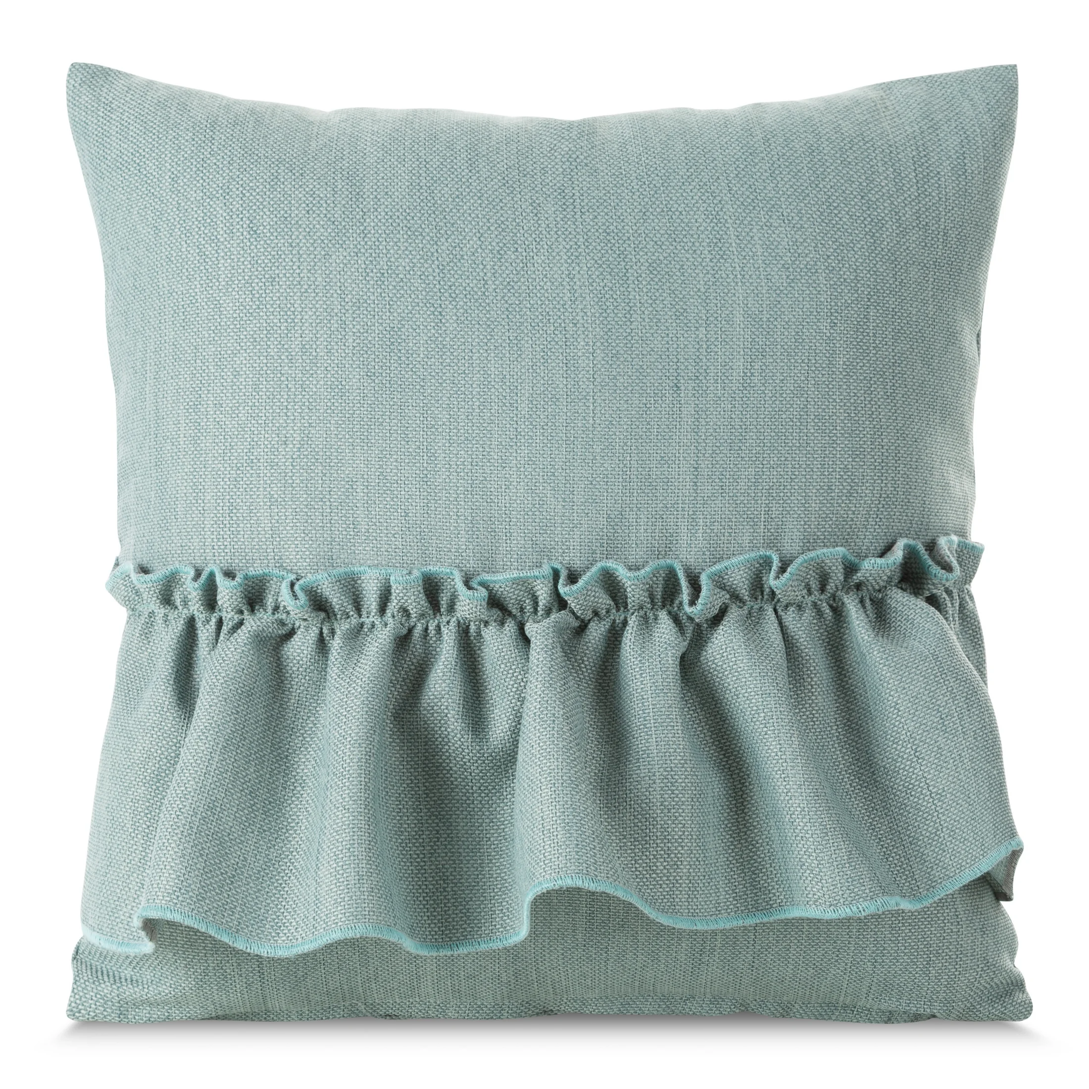 Poszewka na poduszkę 40x40 cm miętowa z falbaną z tkaniny o płóciennym splocie LENA | eurofirany