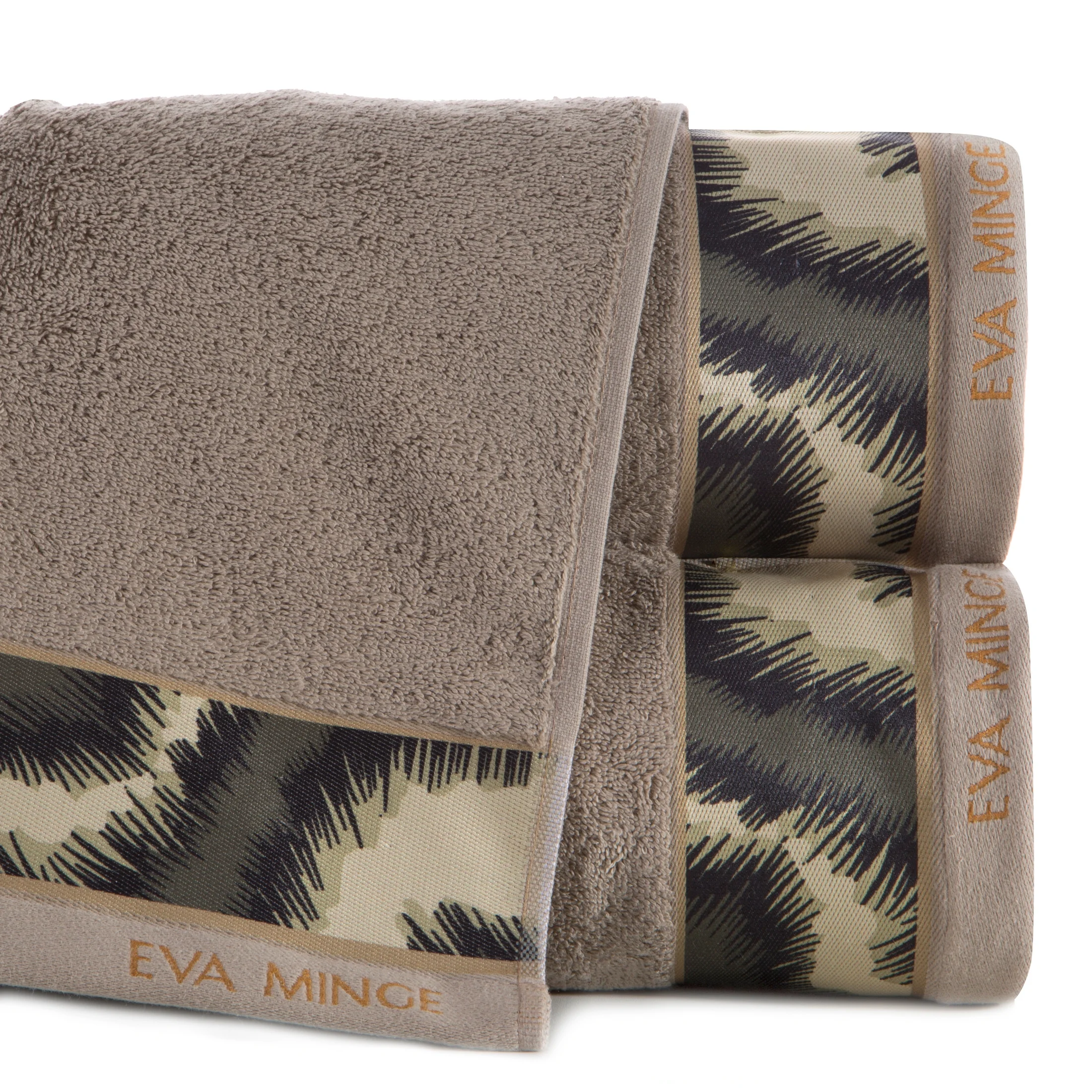 Ręcznik kąpielowy 50X90 cm bawełniany kolor ciemnobeżowy,czarny z designerską bordiurą 500 g/m2 EVA 24 Eva Minge