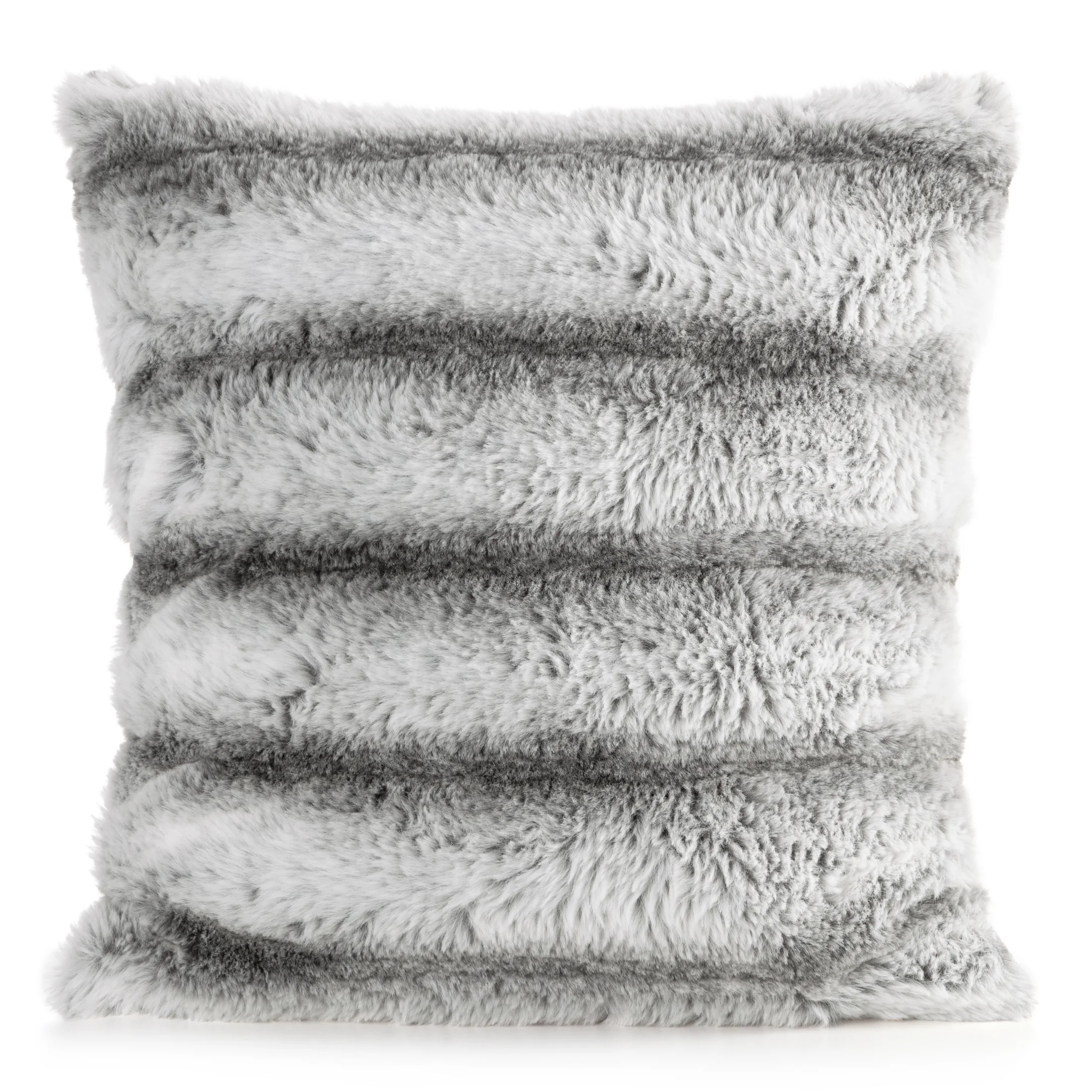 Poszewka na poduszkę 45x45 cm biała, stalowa z futrzanej przyjemnej tkaniny LUCY | eurofirany