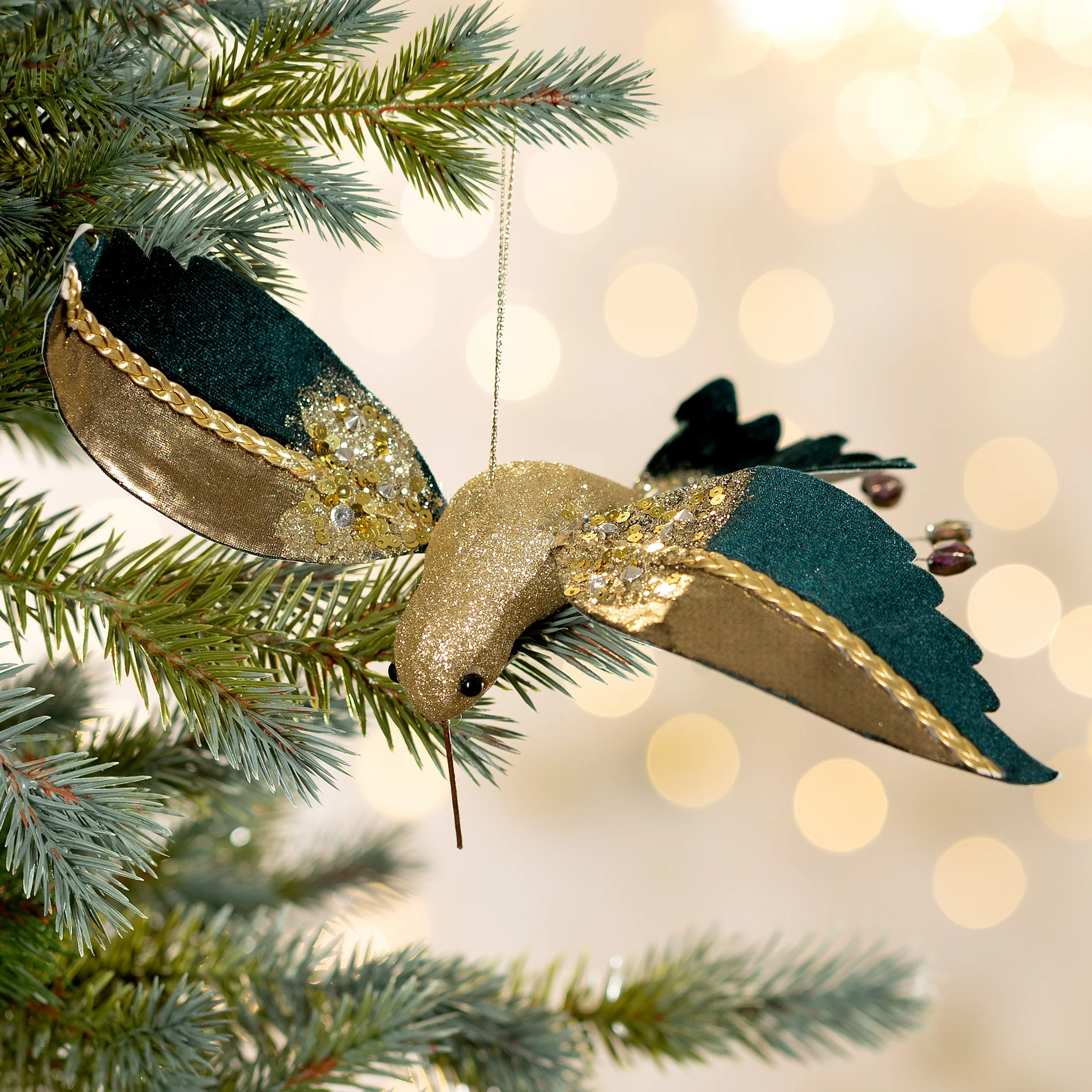 Figurka dekoracyjna świąteczna KOLIBEREK z lśniącymi akcentami | 