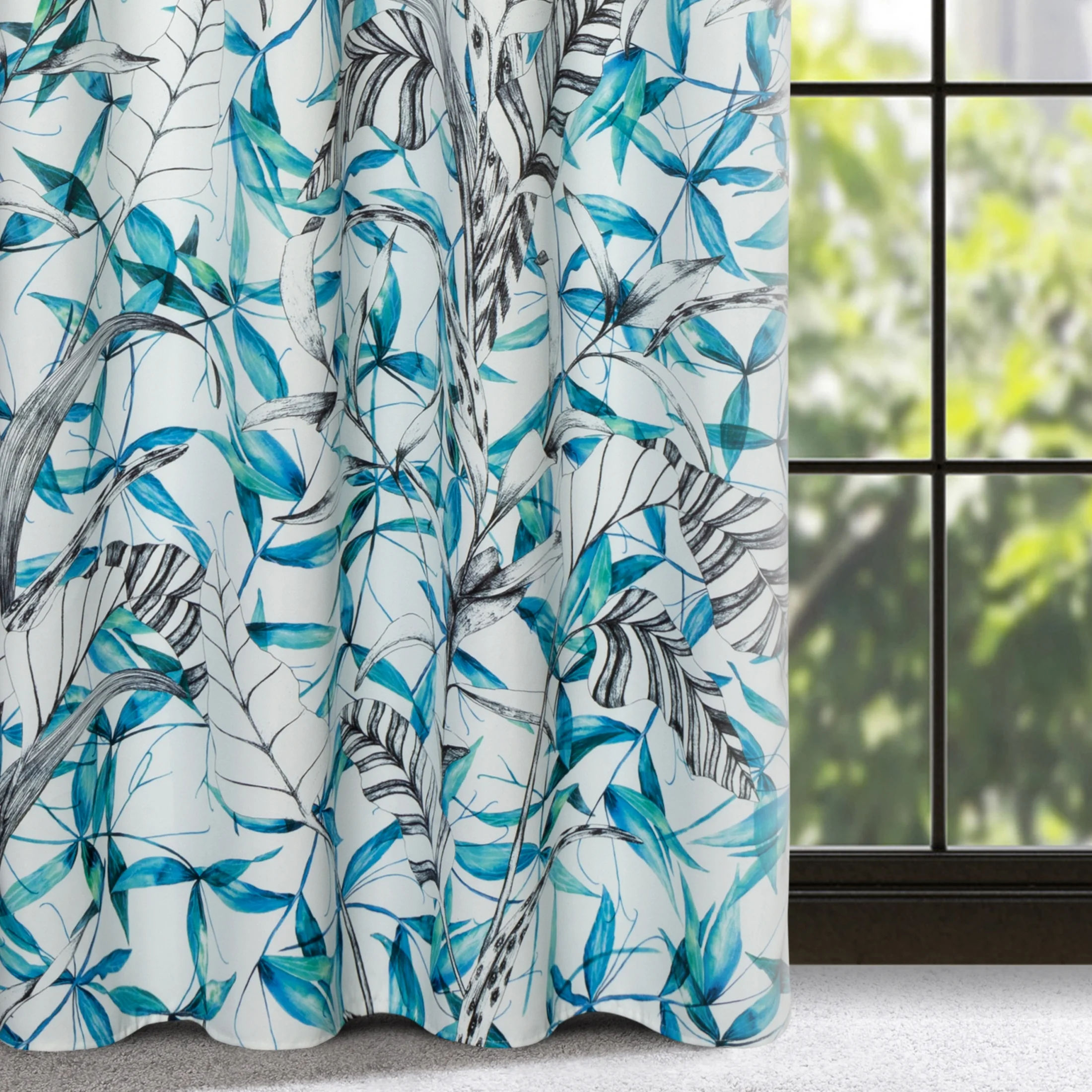 Zasłona ze wzorem botanicznym zaciemniająca z tkaniny 140x250 cm przelotka - IGA | eurofirany