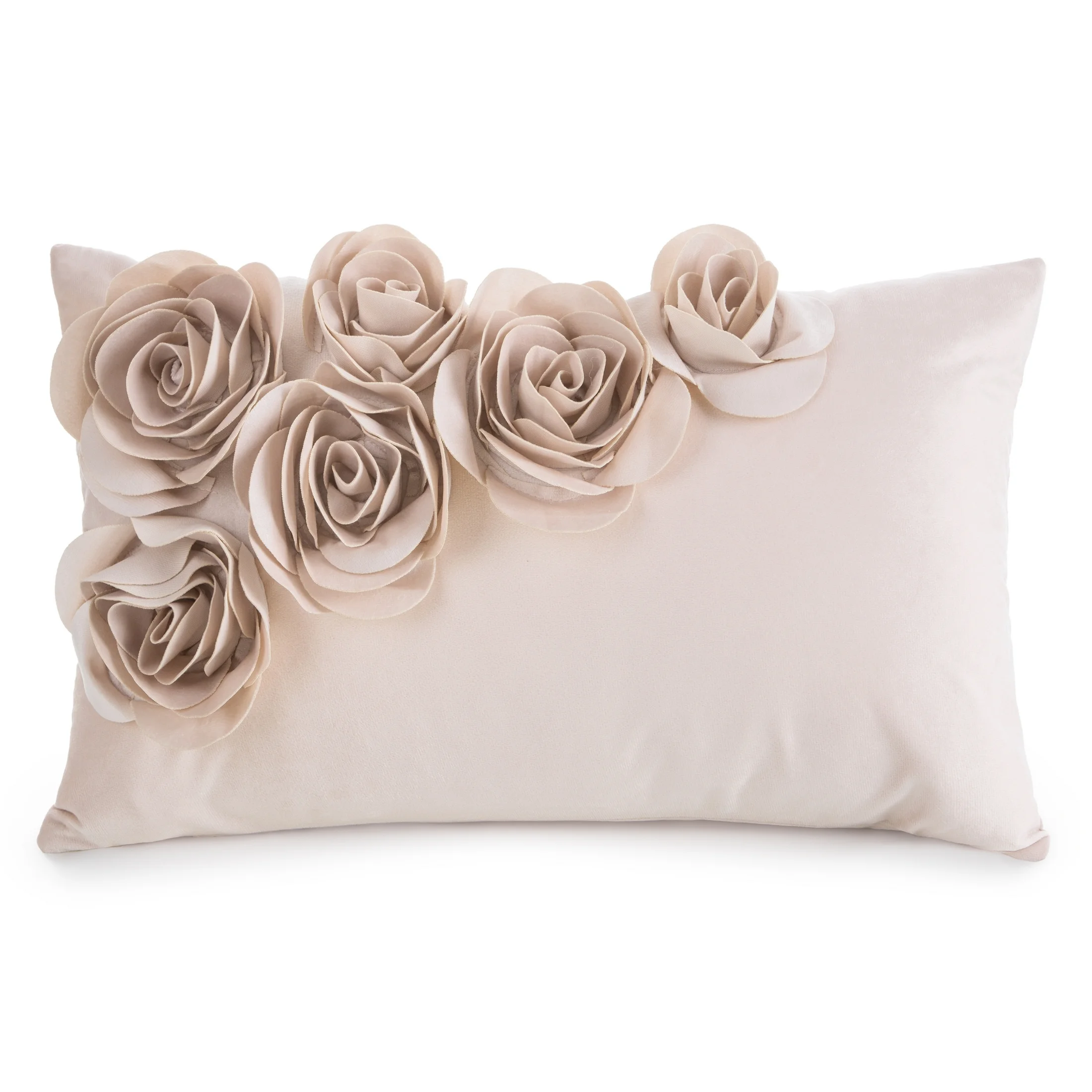 Poszewka na poduszkę 30 x 50 cm z welwetu kolor pudrowy zdobiona w róże 3D | eurofirany