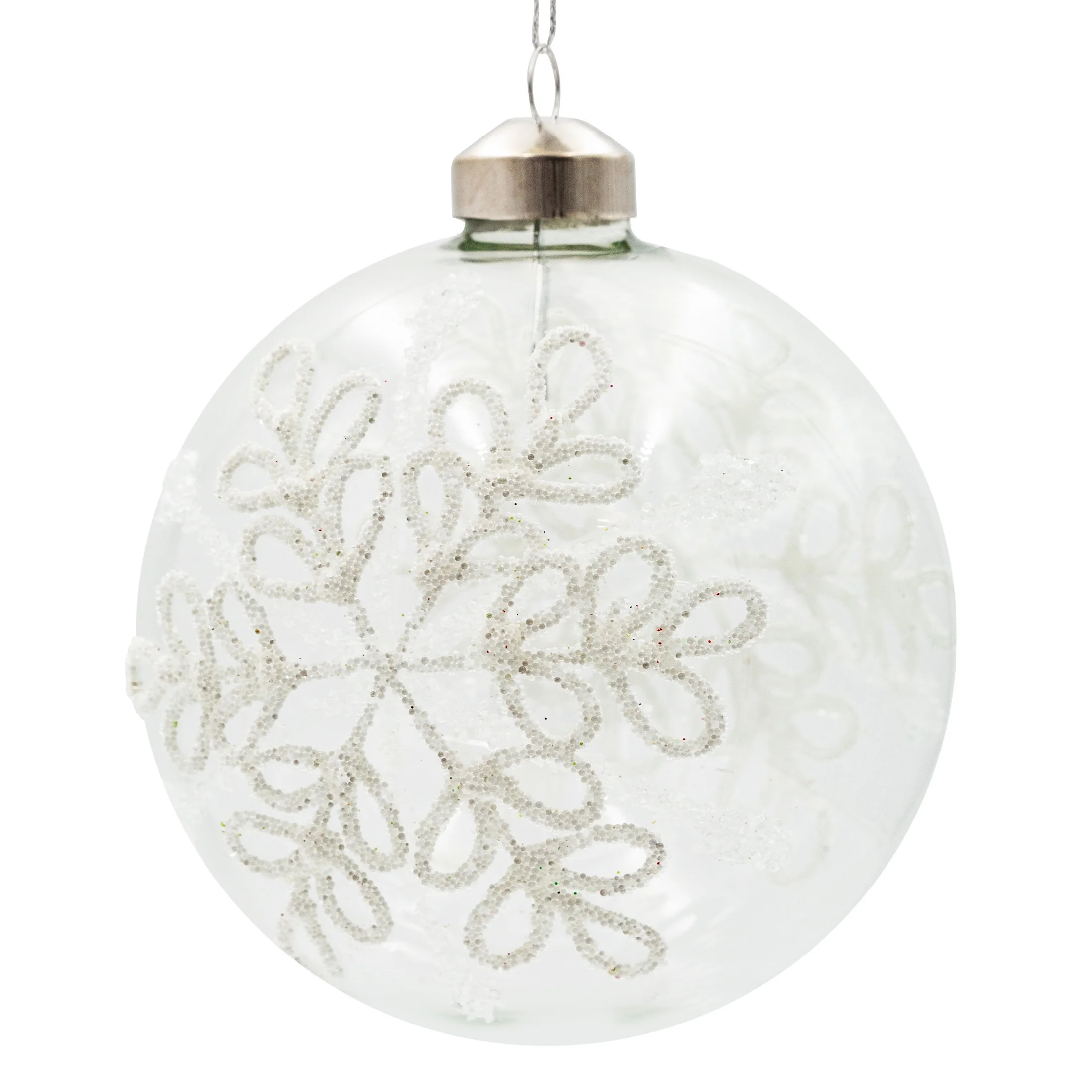 Szklana bombka choinkowa ręcznie zdobiona motywem śnieżynki | eurofirany