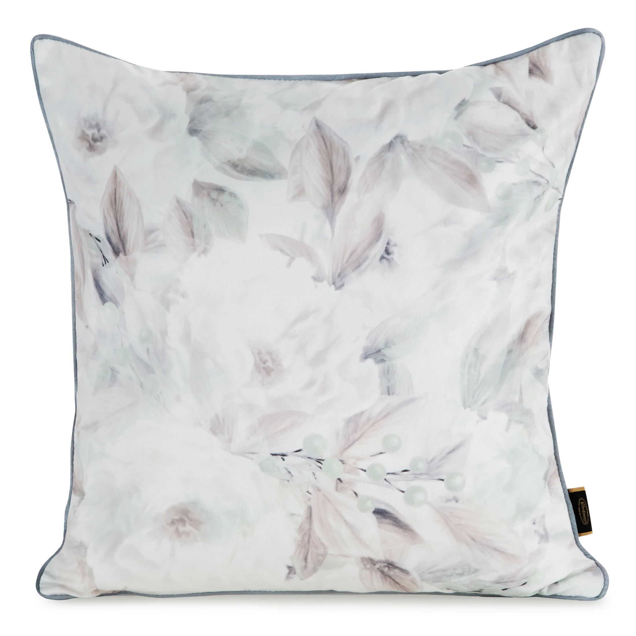 Poszewka na poduszkę 45x45 cm welwetowa, biało beżowa z nadrukiem pastelowych kwiatów VELVET 155 Eurofirany Premium | eurofirany