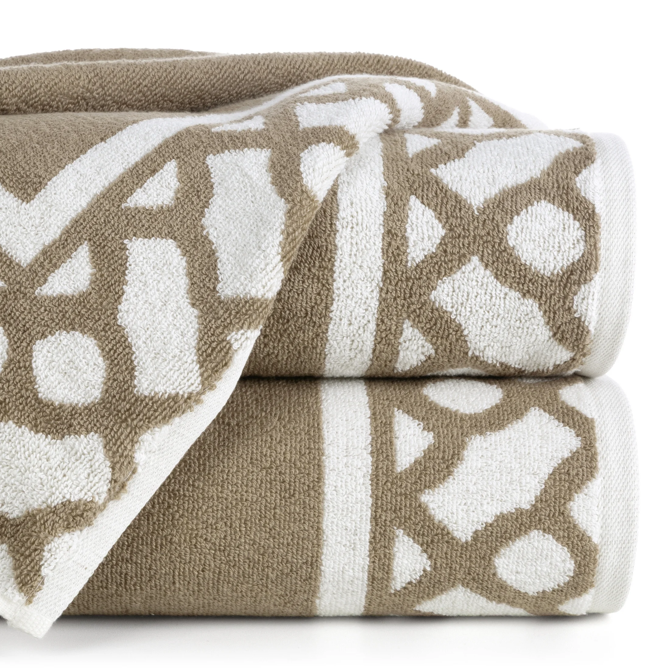 Ręcznik kąpielowy 70x140 cm bawełniany kolor beżowy zdobiony motywem geometrycznym KALANI