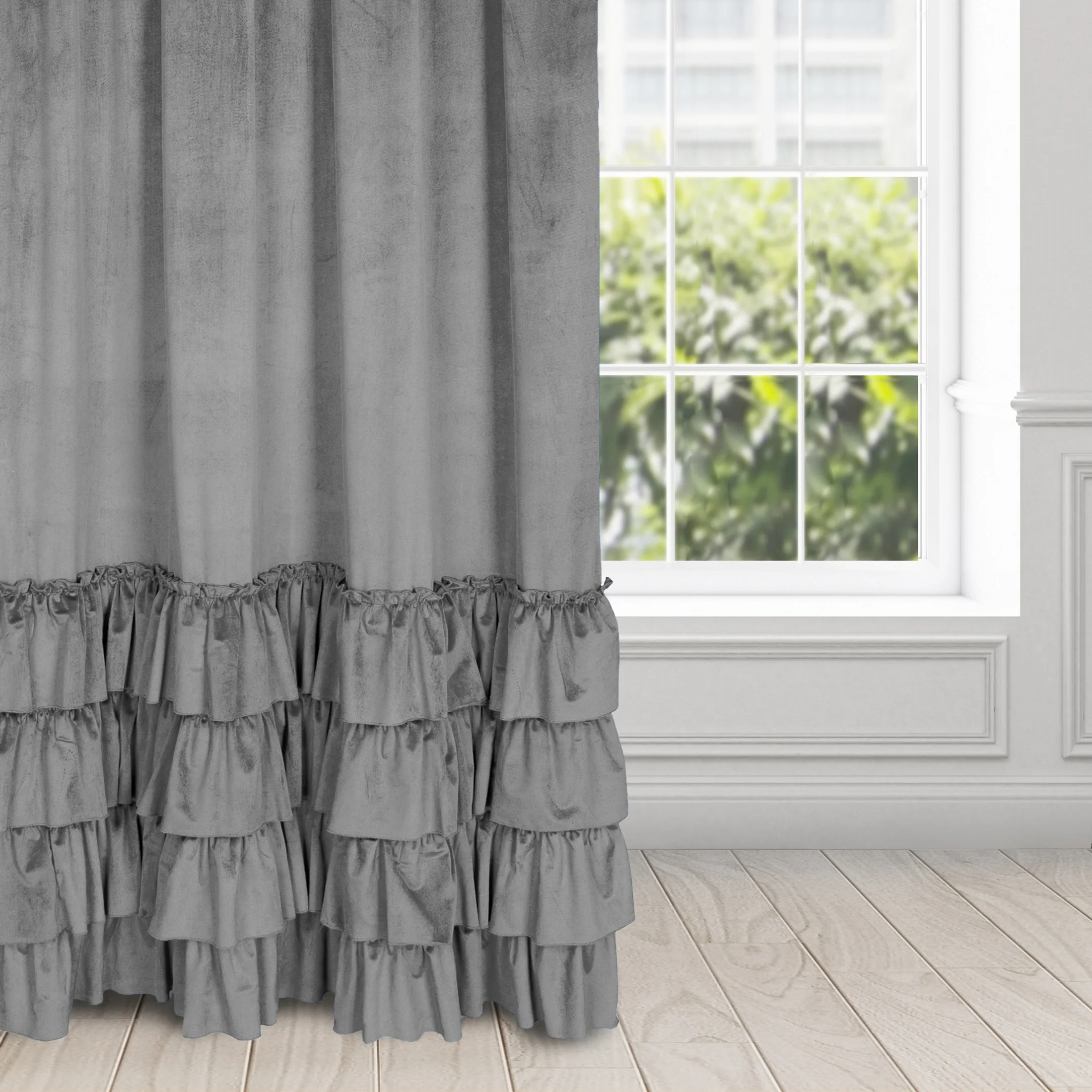 Zasłona welwetowa stalowa zdobiona falbanami 140x270 taśma - CHARLOTTE 1 | eurofirany