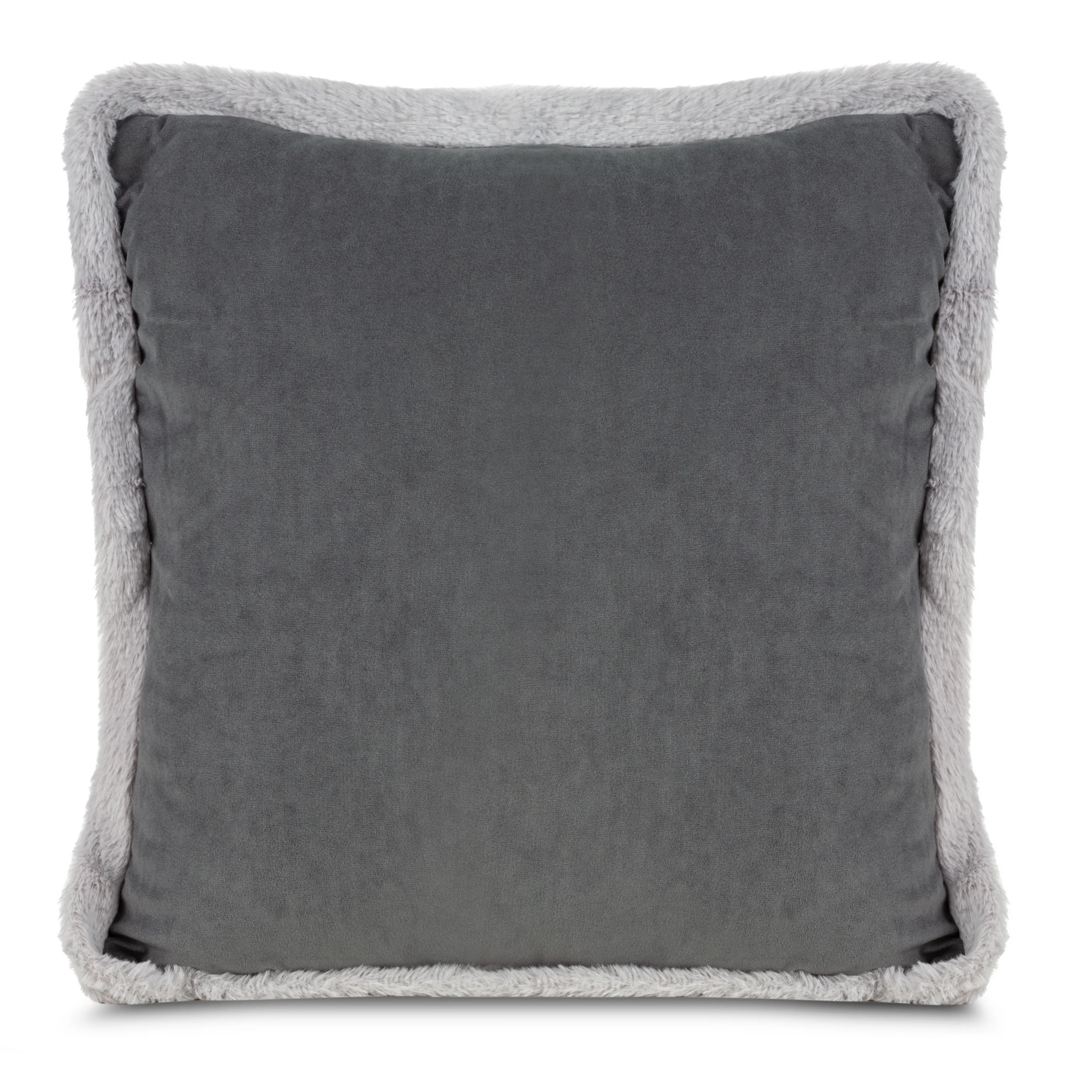 Poszewka na poduszkę 45x45 cm stalowo srebrna obszyta na rogach miękkim futerkiem | eurofirany