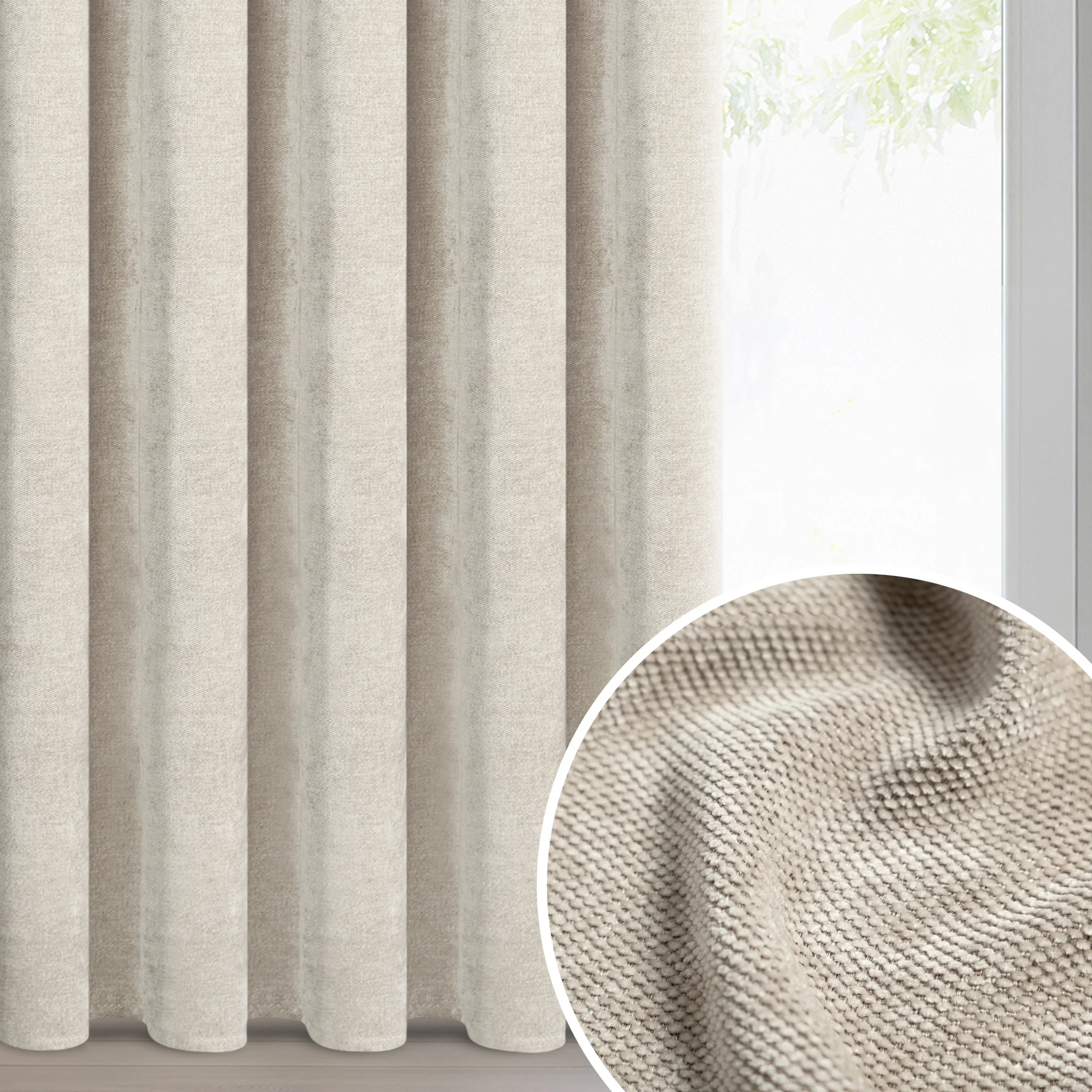 Zasłona jasnobeżowa o szenilowej strukturze 140x270 cm taśma - NESKA | eurofirany