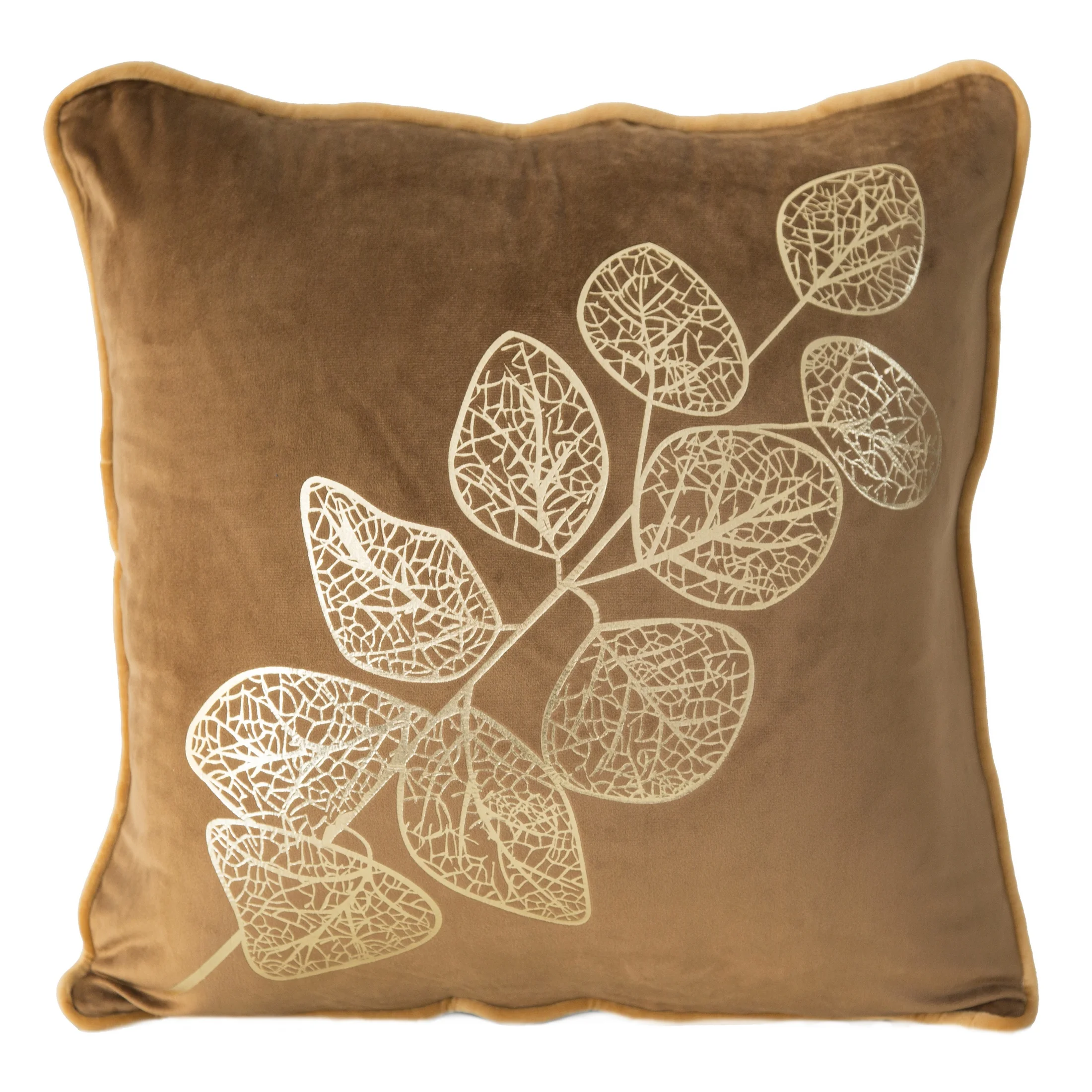 Poszewka z welwetu ze złotym nadrukiem ażurowej gałązki oraz ozdobną wypustką | 