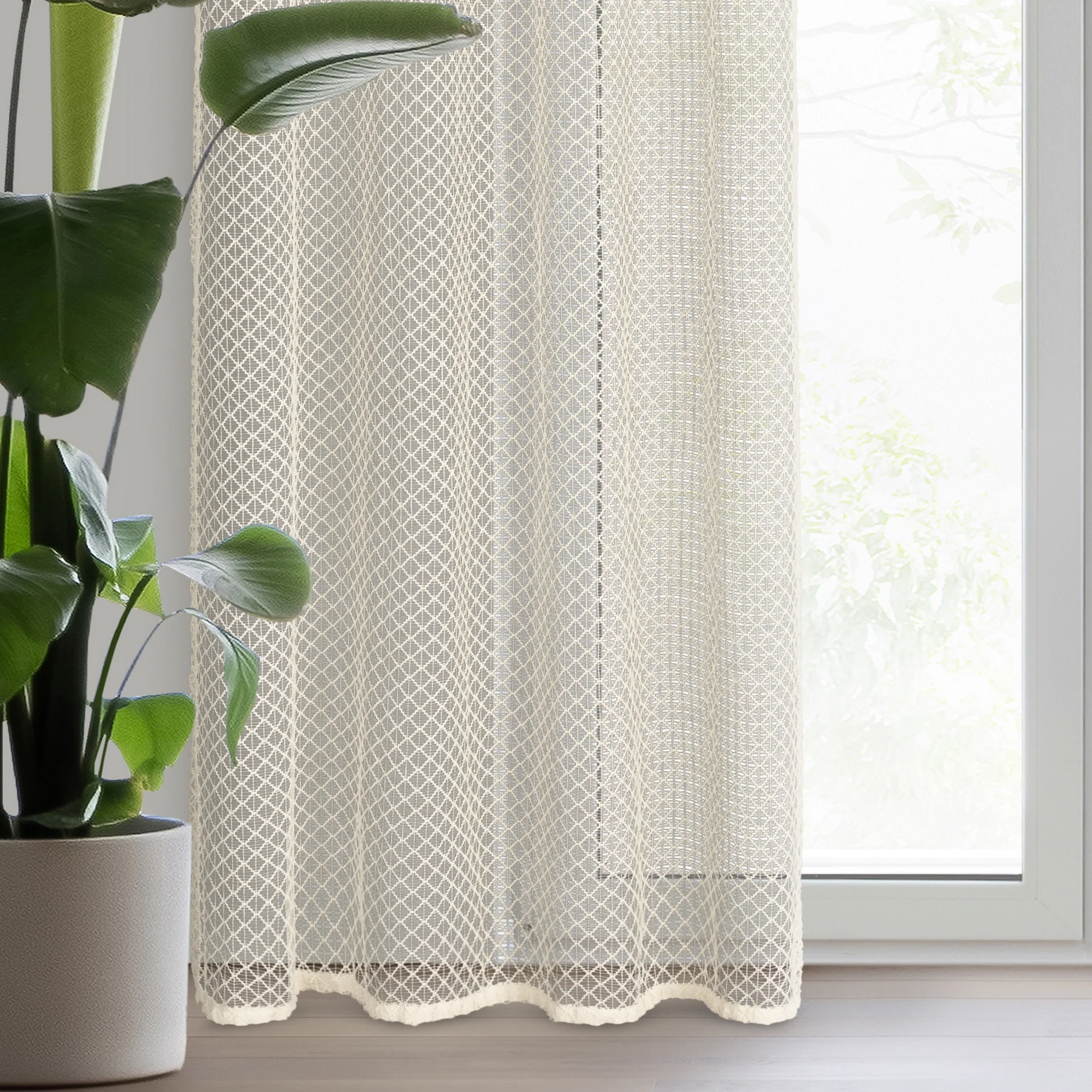 Firana beżowa z siateczki niewymagająca prasowania 140x250 cm przelotka ELA | eurofirany