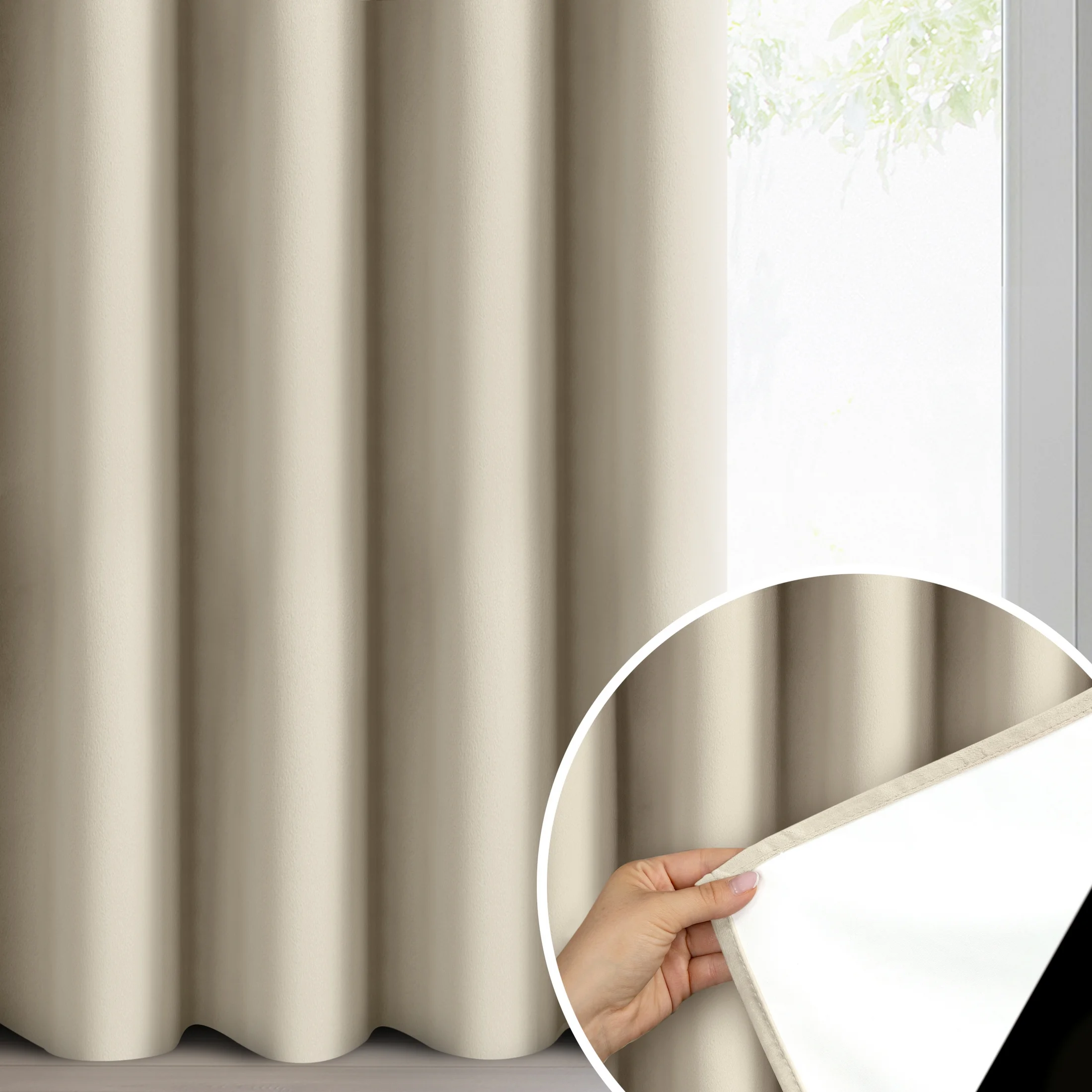 Zasłona beżowa welwetowa 100% zaciemniająca 140x250 cm przelotka - NITA | eurofirany