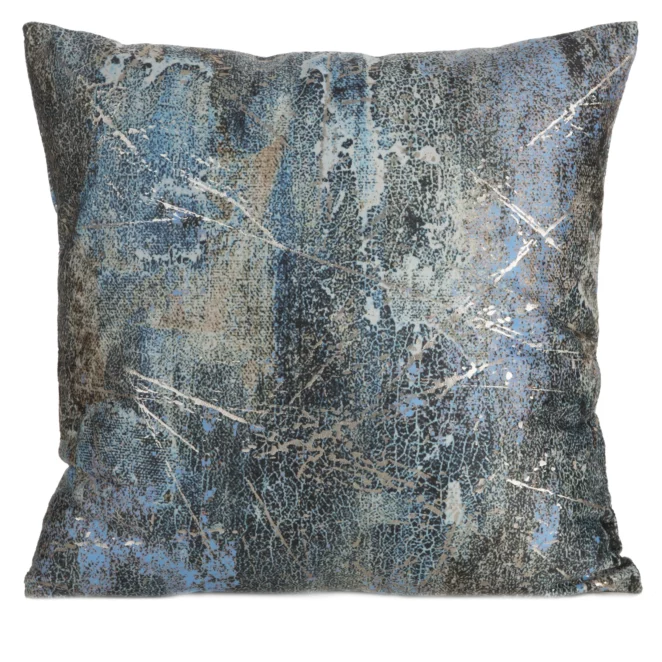 Poszewka na poduszkę 45x45 cm welwetowa turkusowa zdobiona metalicznym wzorem ESTER