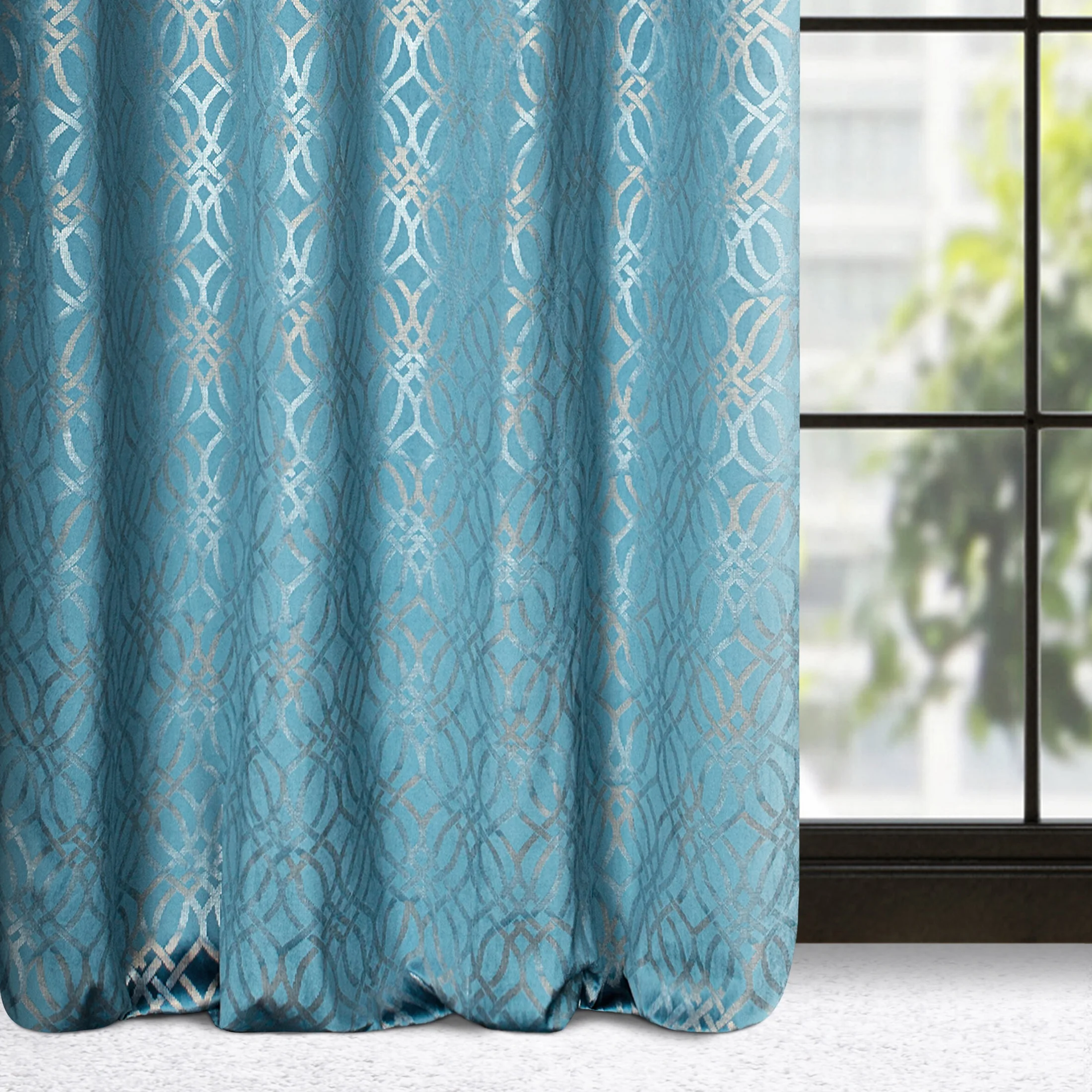 Zasłona niebieska z wytłaczanym wzorem, welwetowa 140x250 cm przelotka - ARETA | eurofirany