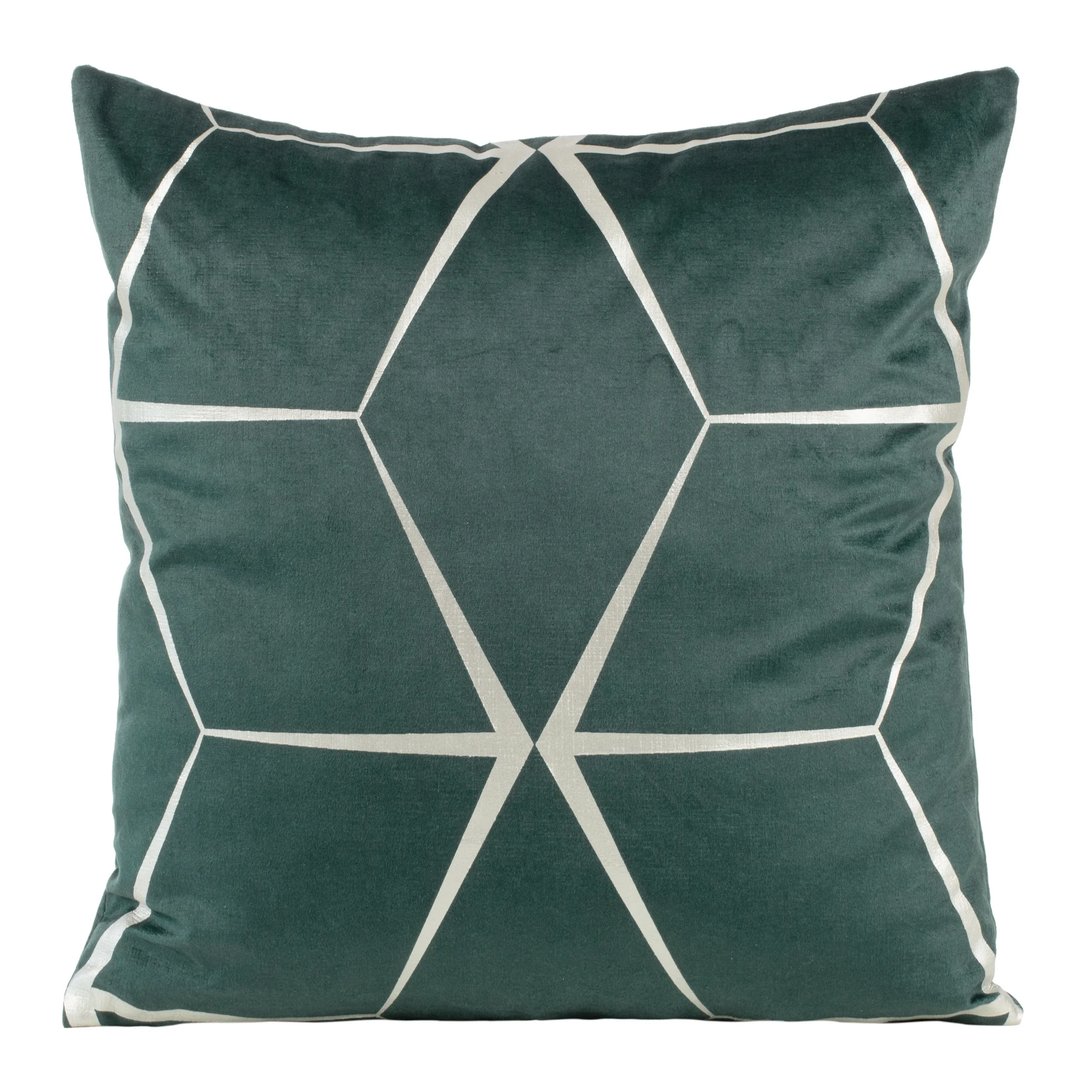 Poszewka na poduszkę 45x45 cm welwetowa ciemnomiętowa z nadrukiem geometrycznym BLINK 28 | eurofirany