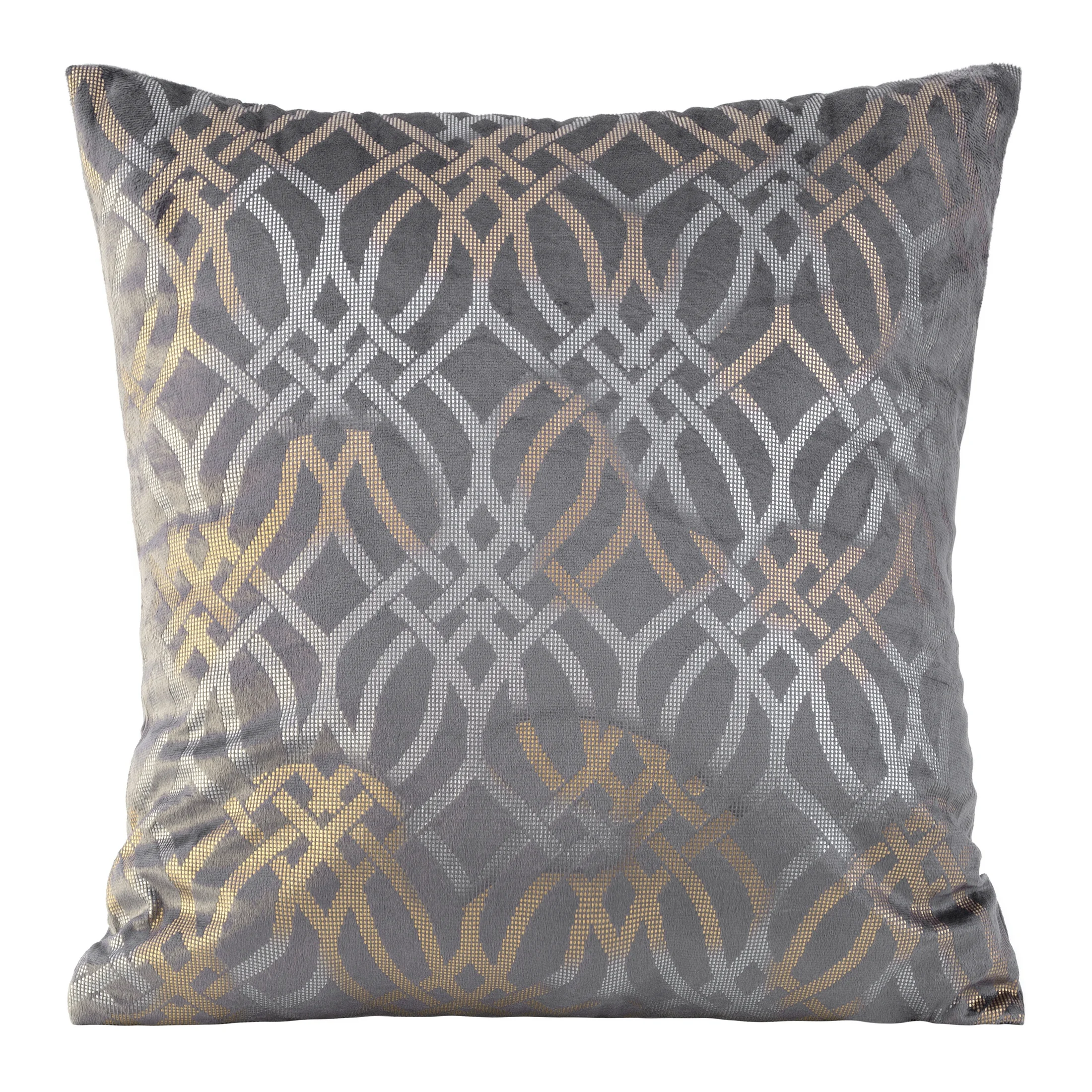 Poszewka na poduszkę 40x40 cm welwetowa kolor stalowy z złotym nadrukiem ARETA | eurofirany