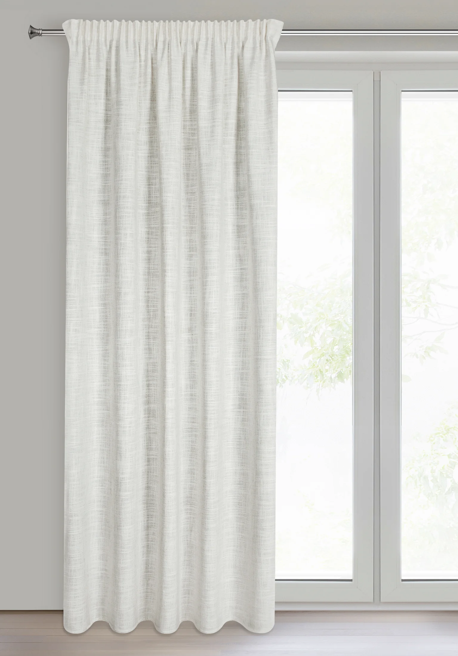 Zasłona beżowa, srebrna z dodatkiem lnu i błyszczącym akcentami 140x270 cm taśma - ROSI