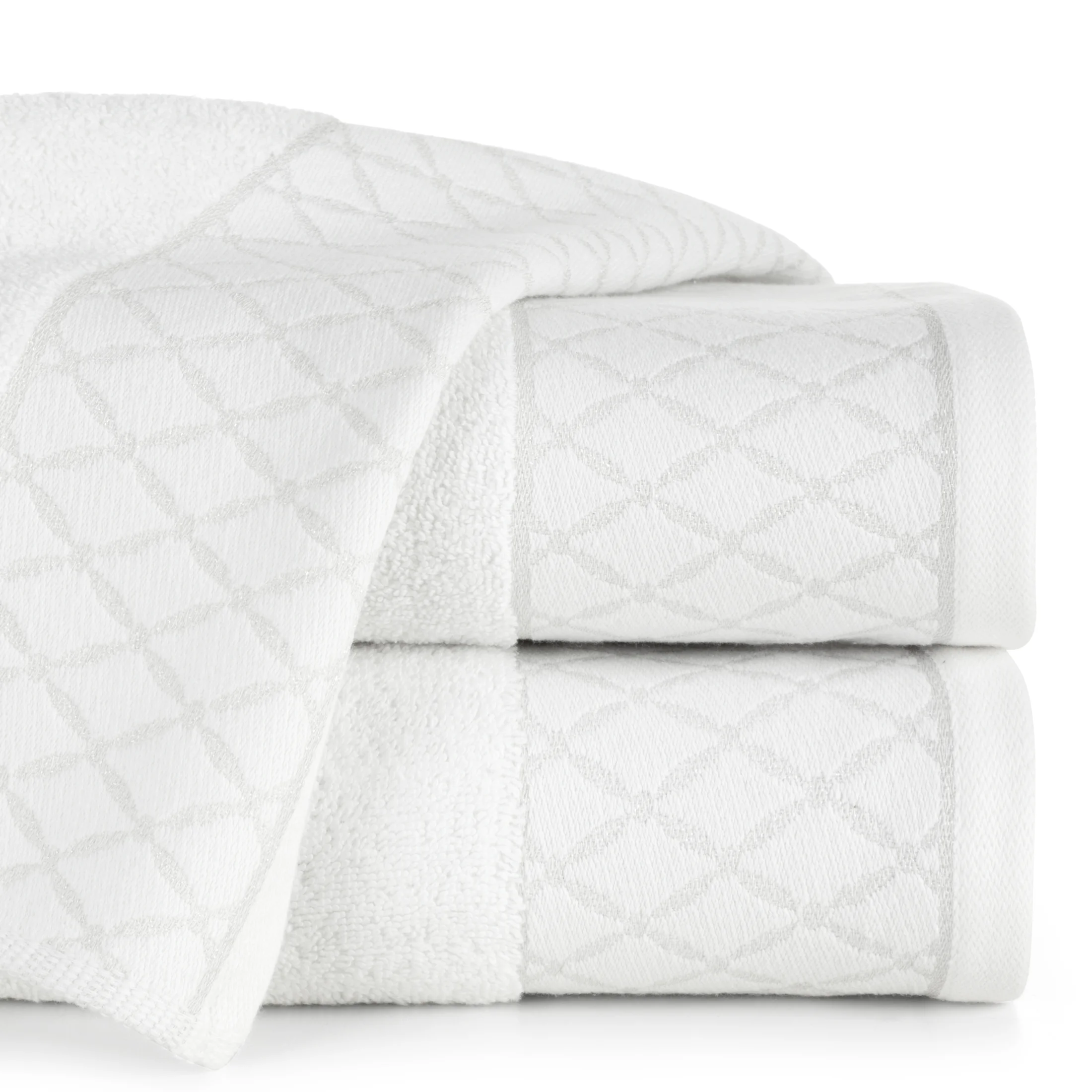 Ręcznik do rąk 30x50 cm bawełniany kolor biały zdobiony wzorem geometrycznym 500 g/m2 LAYLA