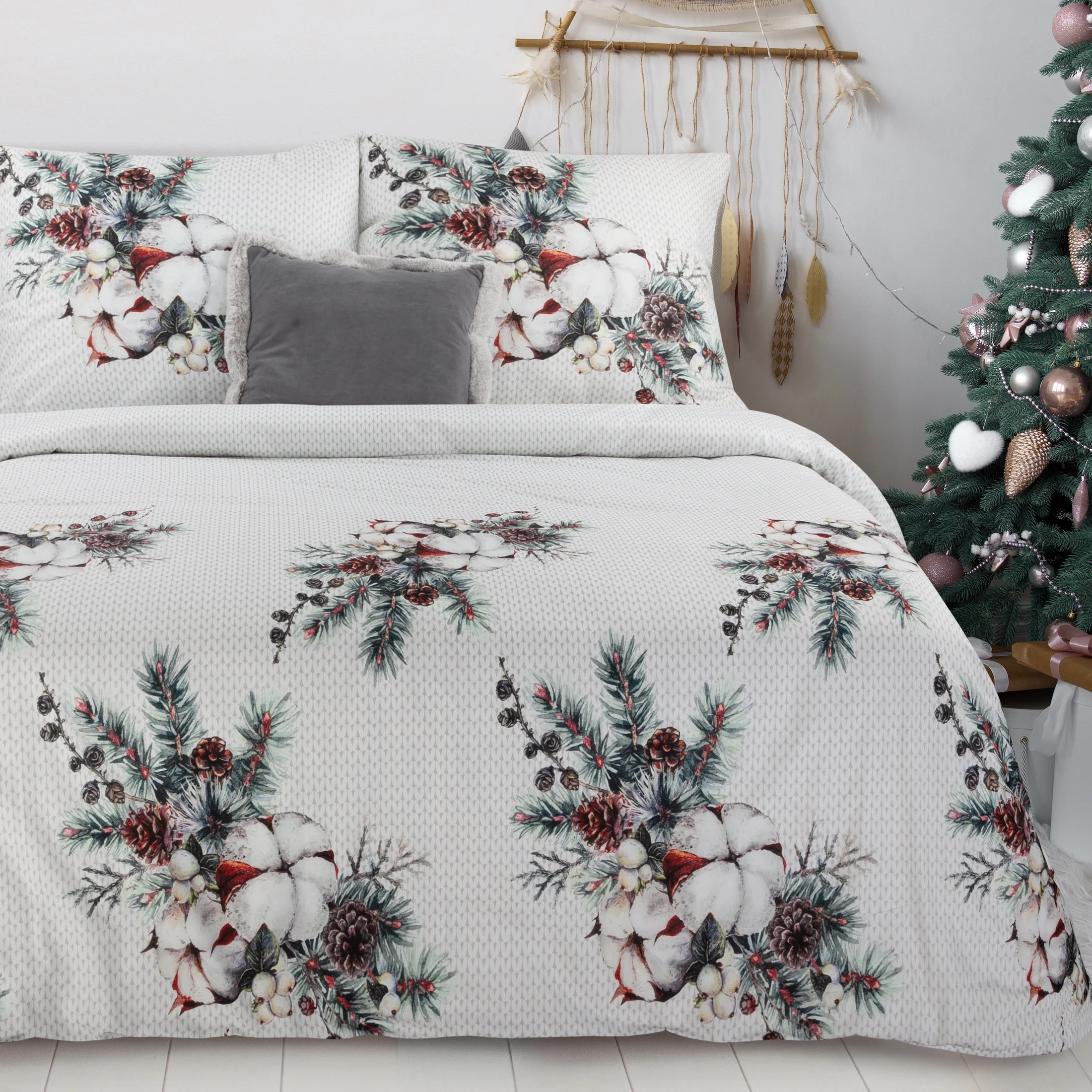Komplet pościeli świątecznej SNOW 02 z nadrukiem z motywem świątecznym | eurofirany