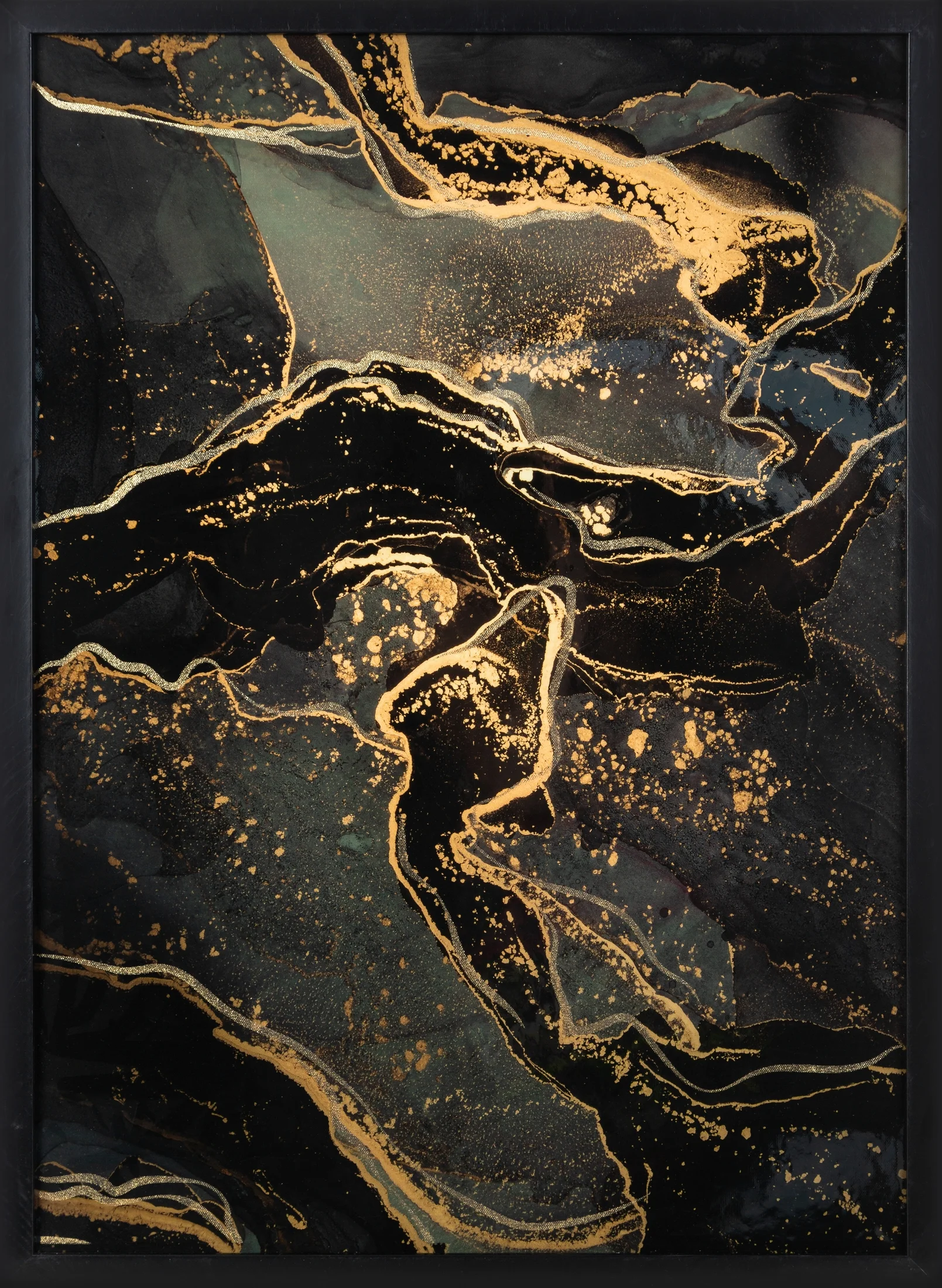 Obraz AURORA abstrakcyjny ze złotym nadrukiem na czarnym tle | eurofirany