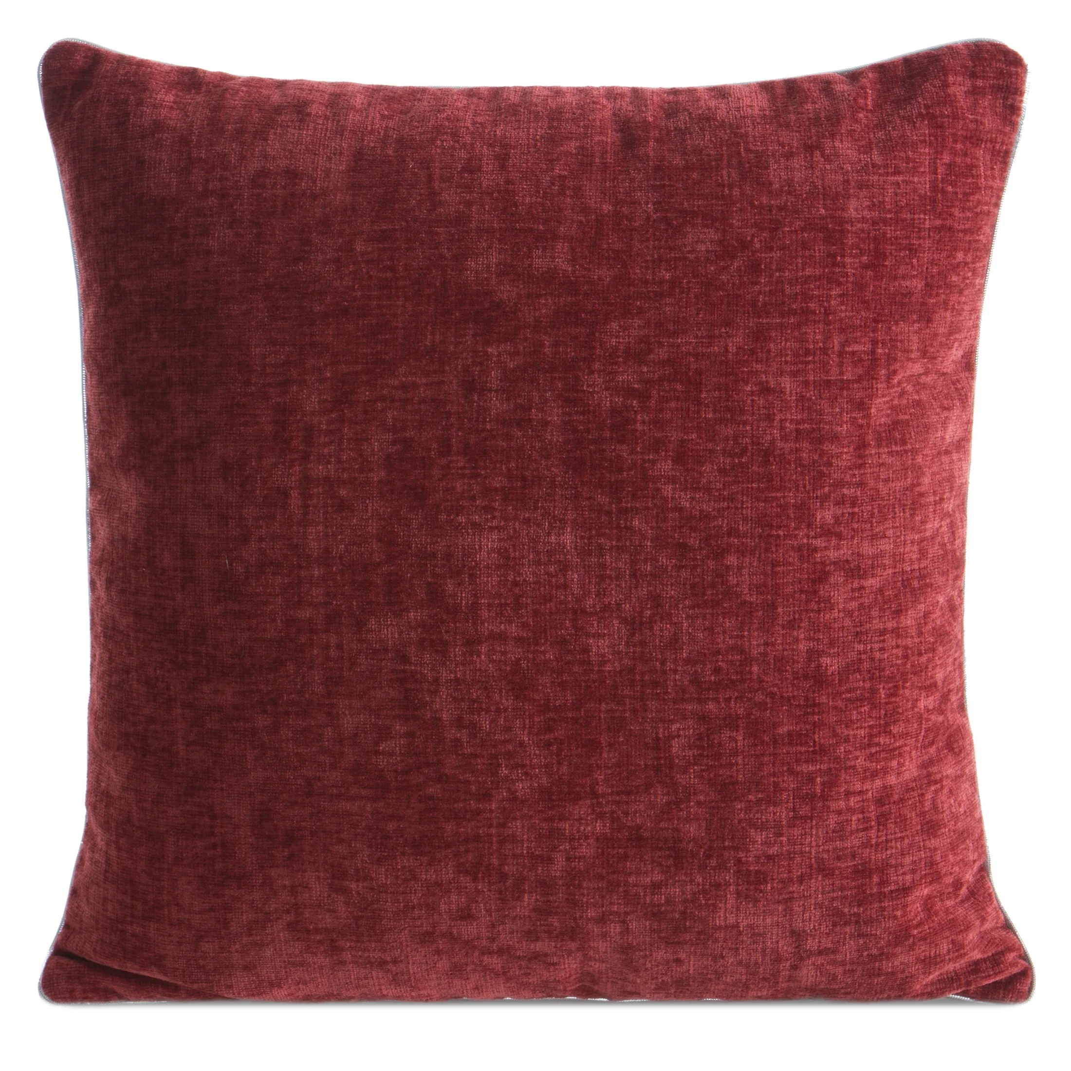 Poszewka na poduszkę 45x45 cm czerwona szenilowa zdobiona srebrną lamówką MARY | eurofirany