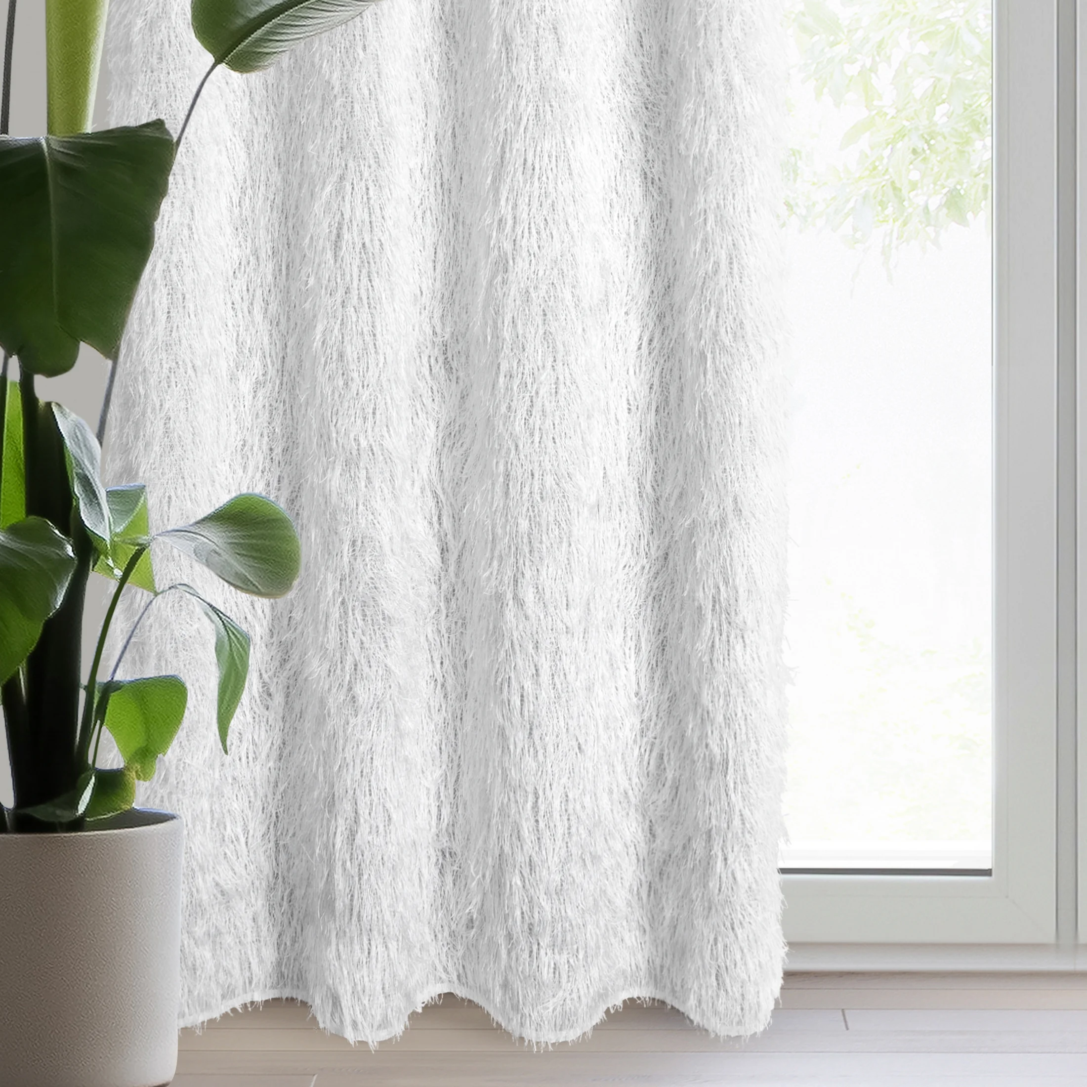 Firana biała z etaminy zdobiona moherową nicią 140x250 cm przelotka MARGARET | eurofirany