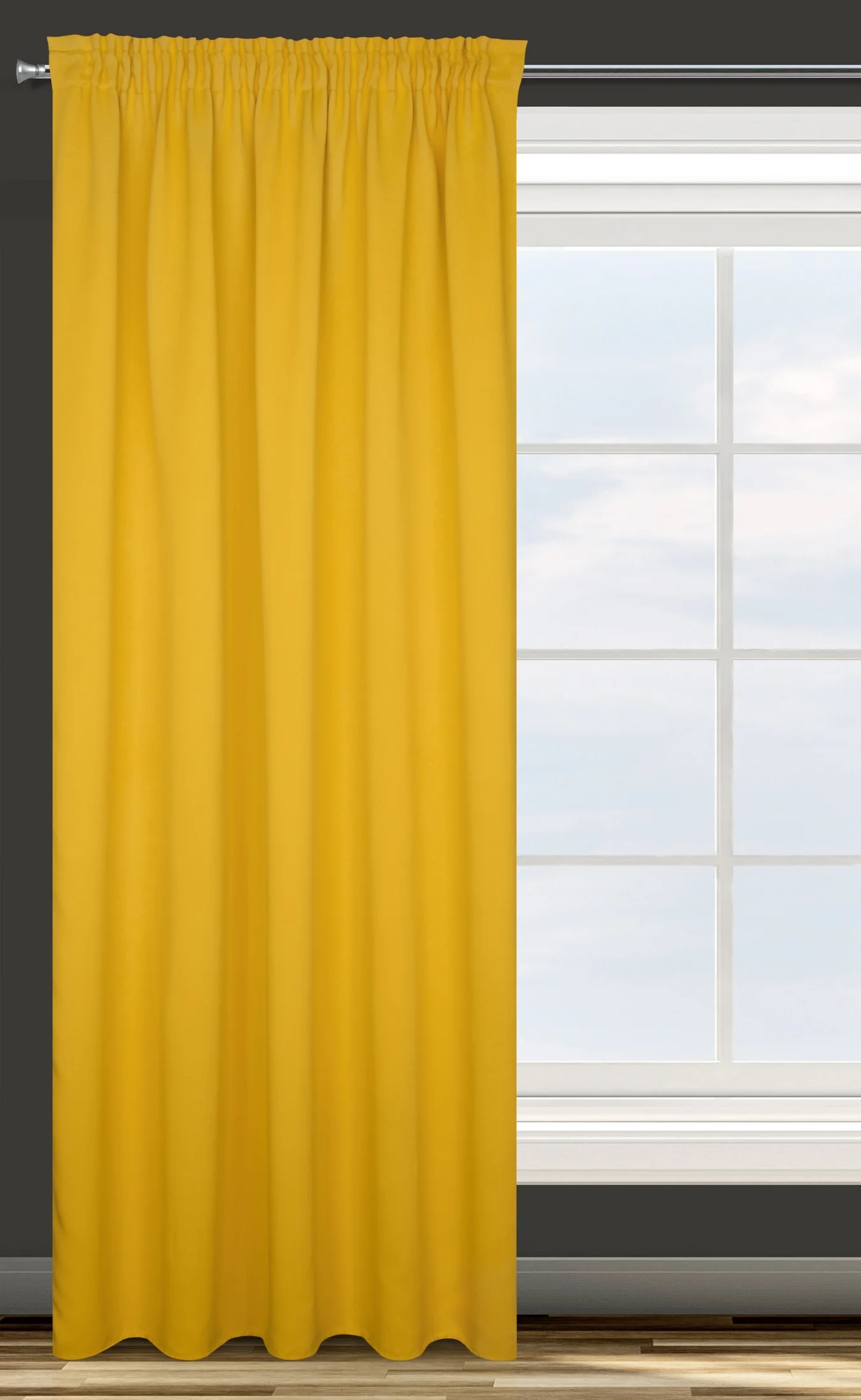 Zasłona musztardowa z gładkiej tkaniny zaciemniającej typu - BLACKOUT 135x270 cm taśma - PARISA - Design 91