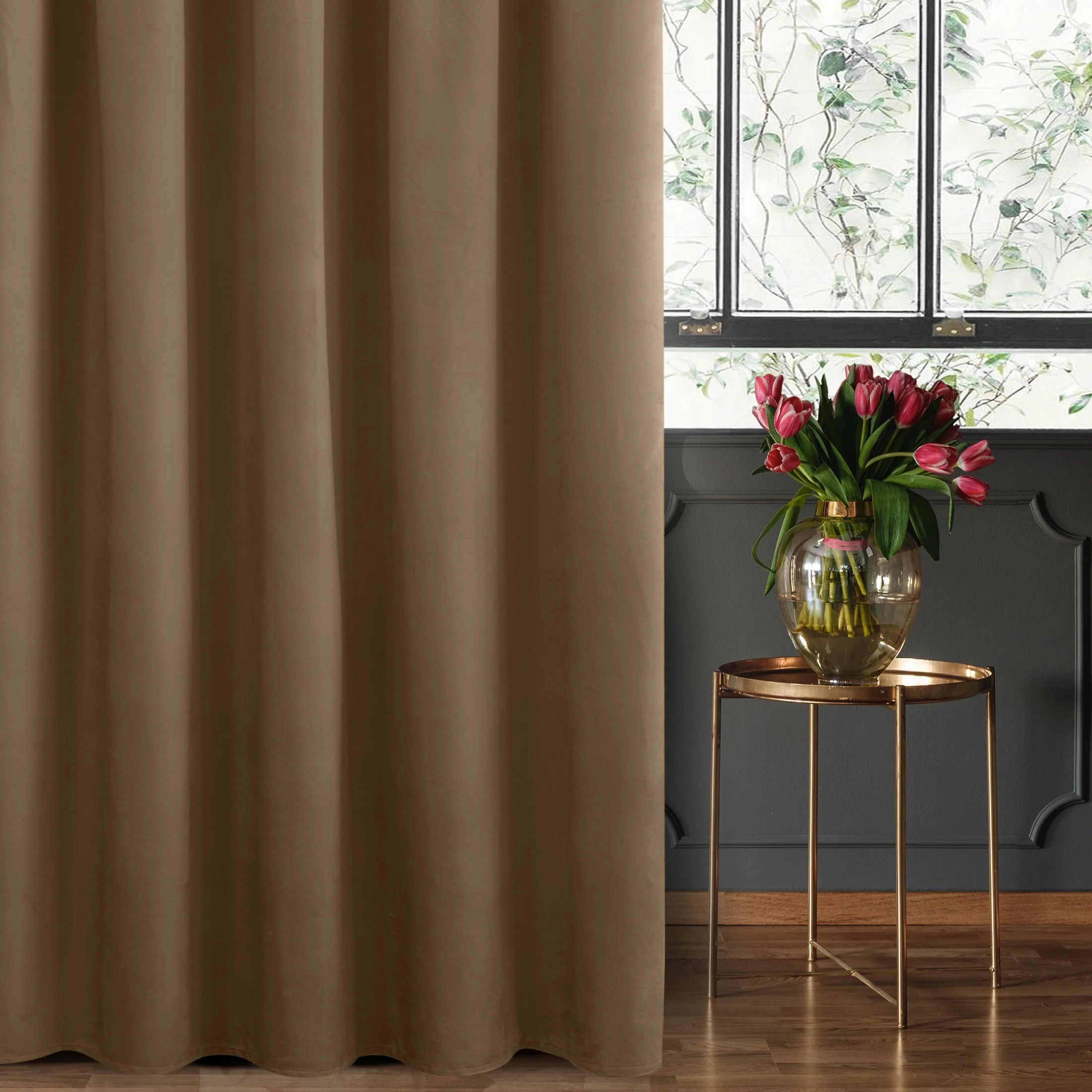 Zasłona brązowa z gładkiego welwetu 140x270 taśma SIBEL Pierre Cardin | eurofirany