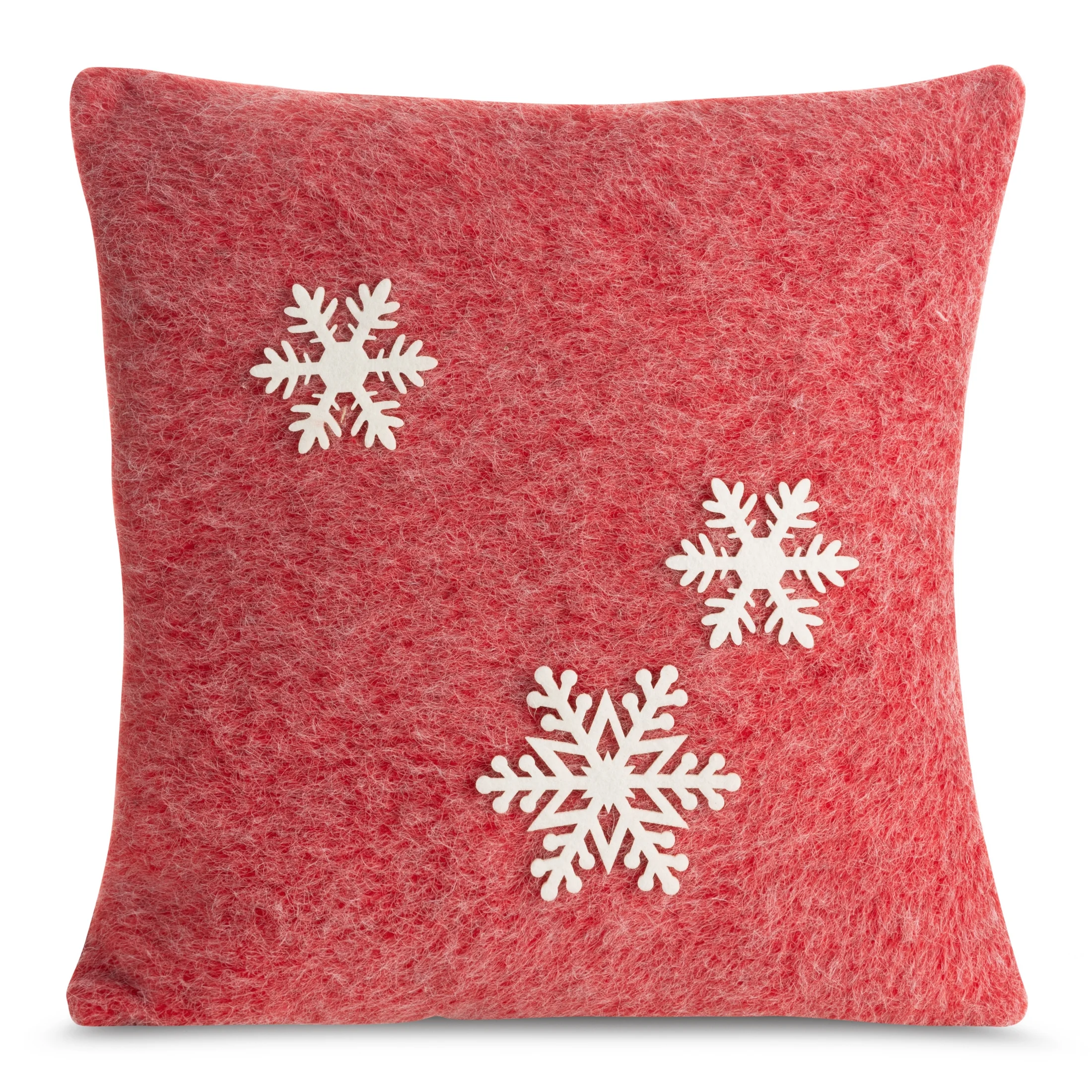 Poszewka na poduszkę 40x40 cm świąteczna z filcu czerwono biała zdobiona aplikacją w śnieżynki |