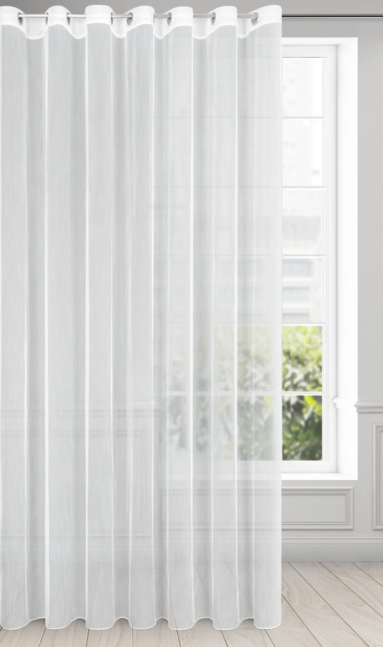 Firana biała o strukturze drobnego deszczyku 350x250 cm przelotka NICEA