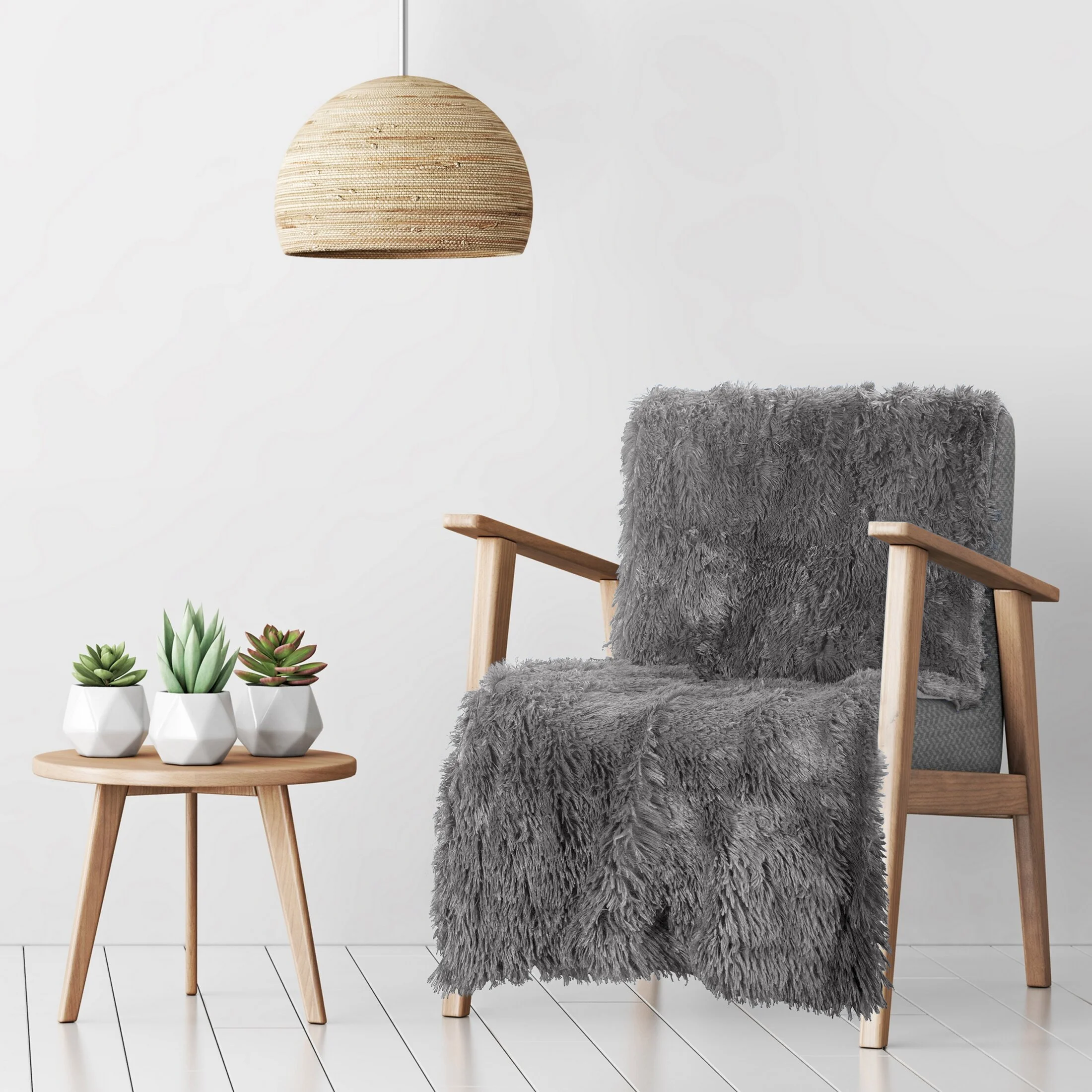 Narzuta na fotel-koc o strukturze miękkiego futra 70x160 cm srebrna TIFFANY Design 91 | eurofirany