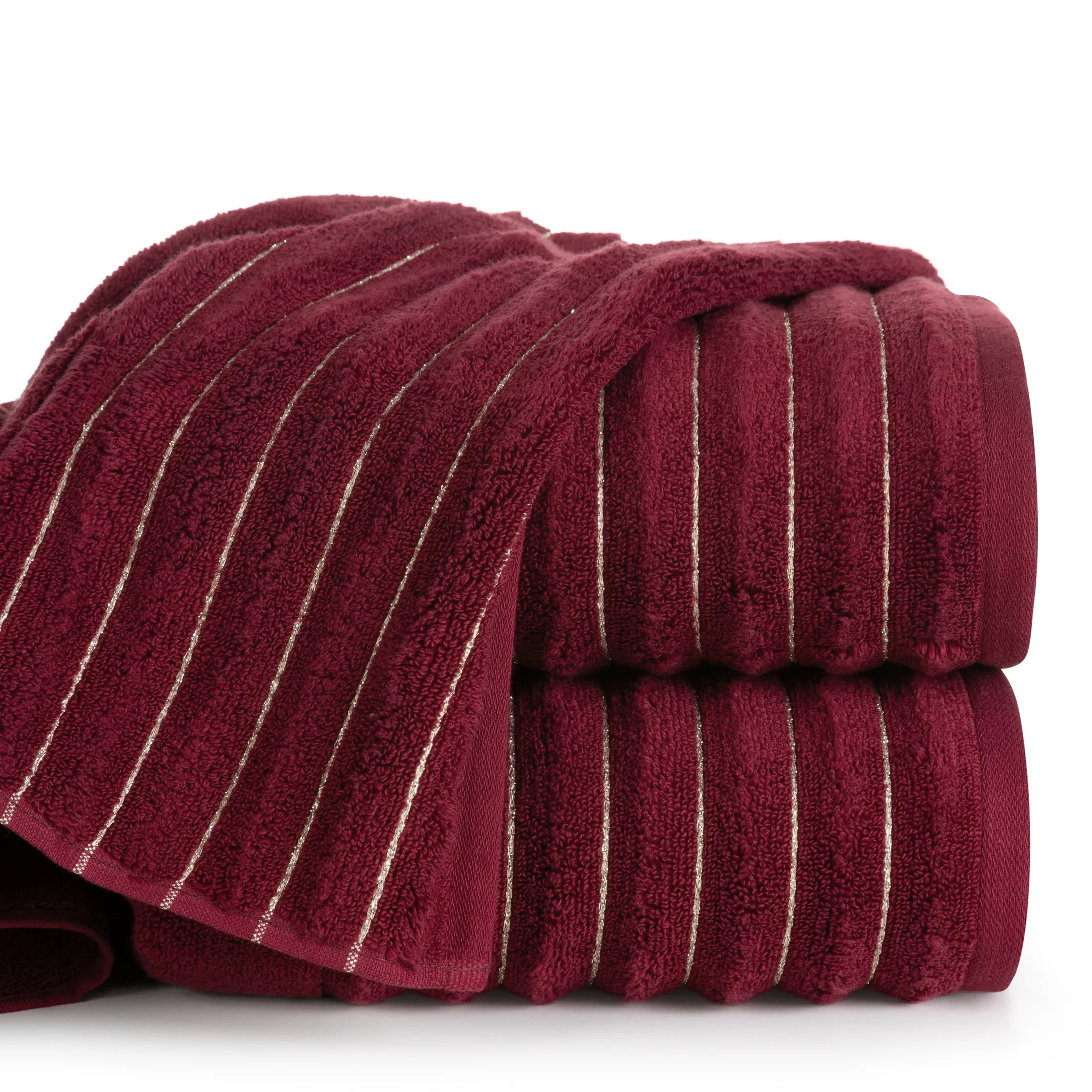 Ręcznik kąpielowy 70x140 cm kolor bordowy zdobiony prążkami z błyszczącej nici 500 g/m2 LUNARI