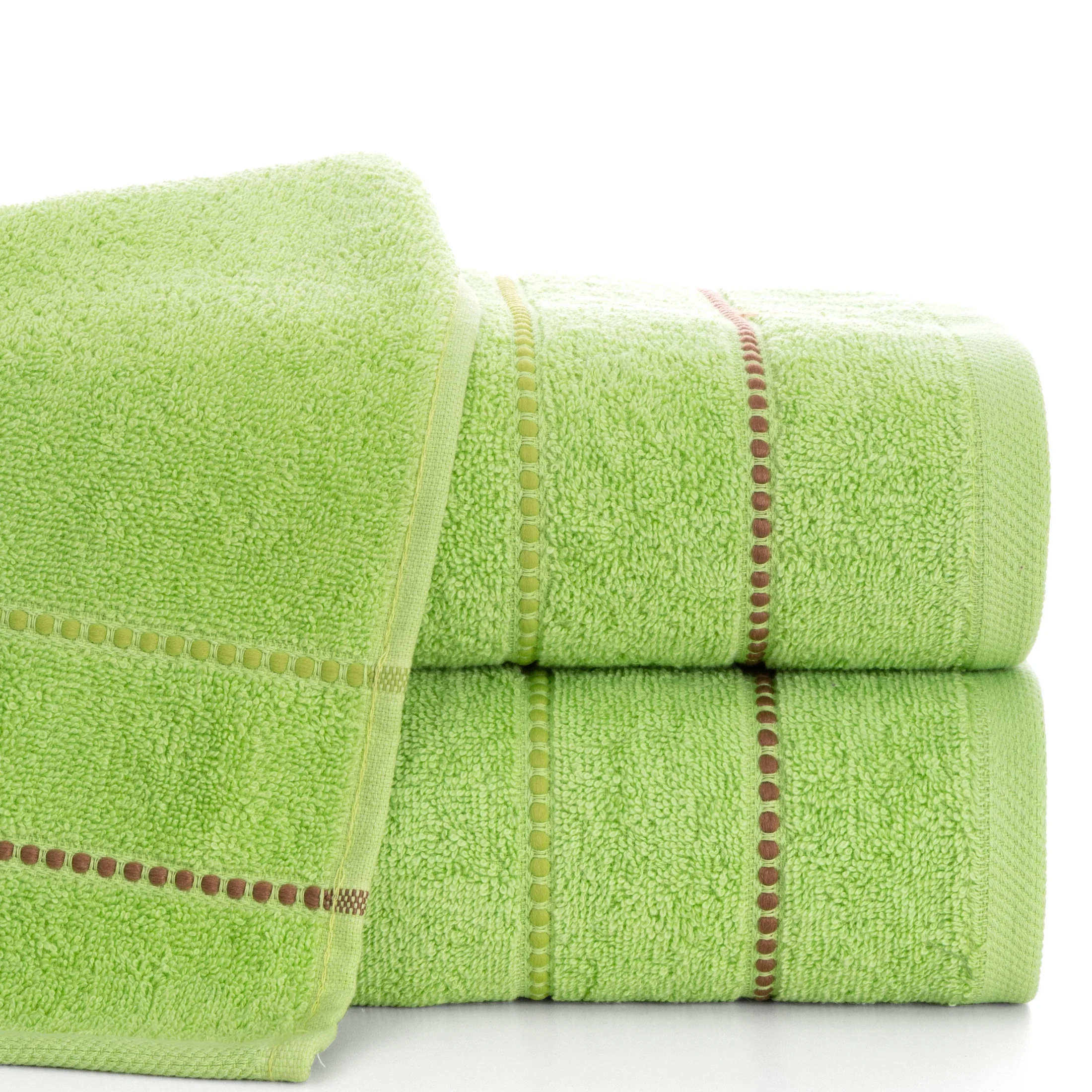 Ręcznik do rąk 30x50 cm bawełniany kolor jasnozielony z kontrastującymi paseczkami 500 g/m2 SUZI