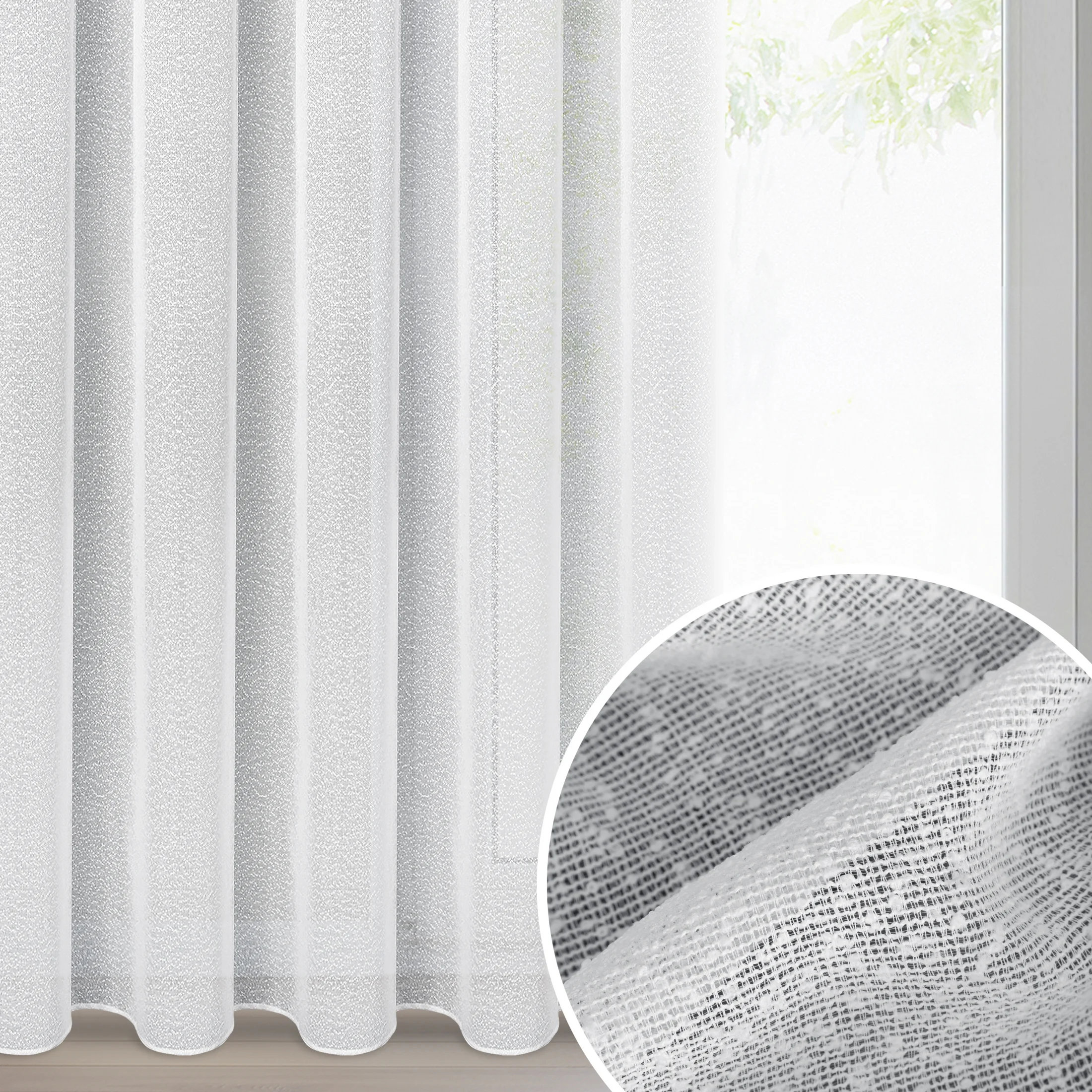 Firana biała z akcentem drobnego deszczyku 140x270 cm taśma RAIN | eurofirany