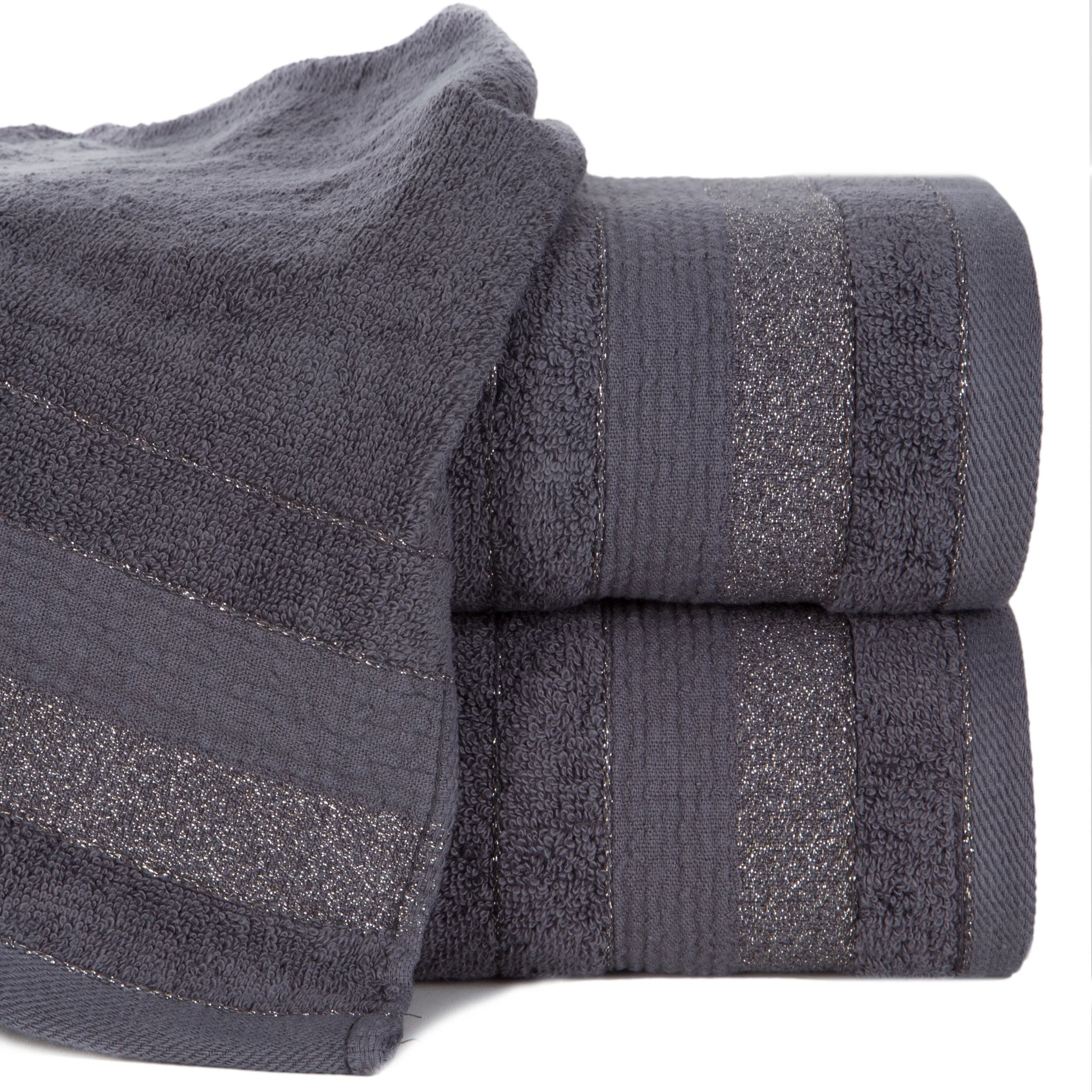 Ręcznik do rąk 30x50 cm bawełniany kolor grafitowy w pasy przetykany błyszczącą nicią 500 g/m2 APRIL