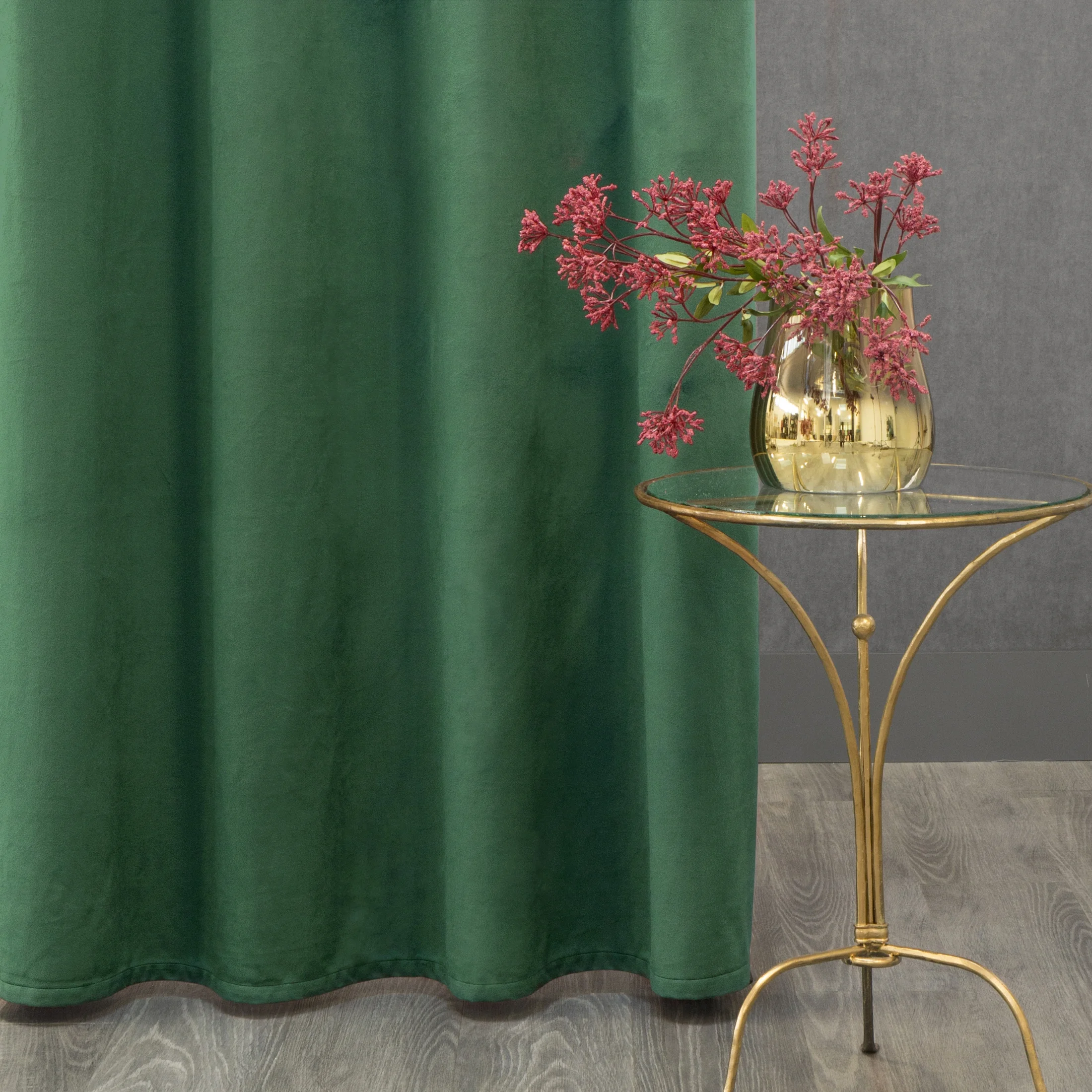 Komplet 2 szt. zasłon ciemnozielonych z welwetowej tkaniny 140x250 cm przelotki - DARLA | eurofirany