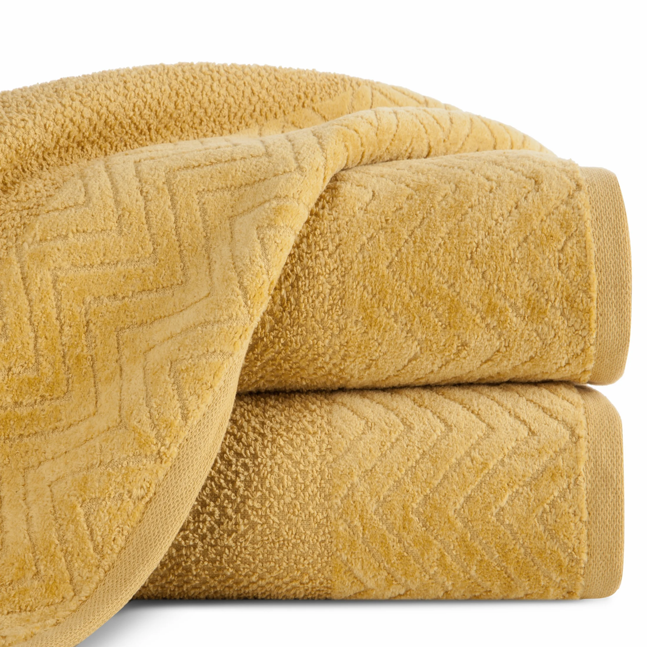 Ręcznik kąpielowy 70x140 cm bawełniany kolor musztardowy o ryżowej strukturze z welwetową bordiurą 500 g/m2 LOREN