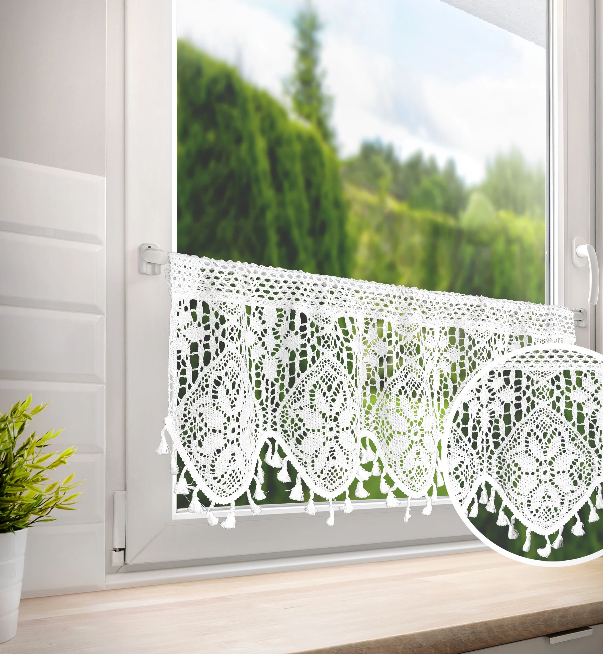 Zazdrostka biała ażurowa w stylu eko 150x30 cm tunel MOLY