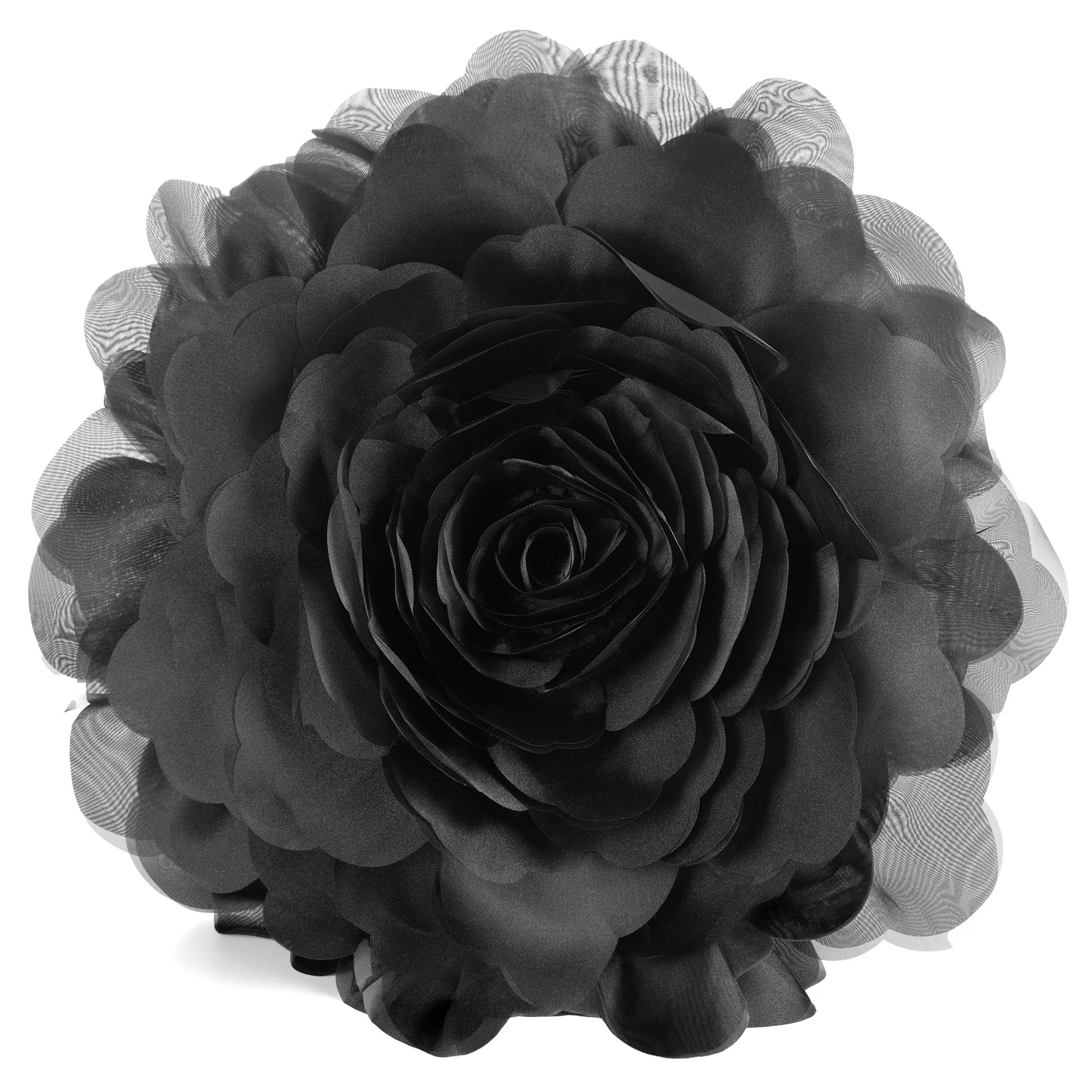 Okrągła poszewka o średnicy 40 cm czarna z ozdobnym kwiatem 3D FLORES 6 | eurofirany