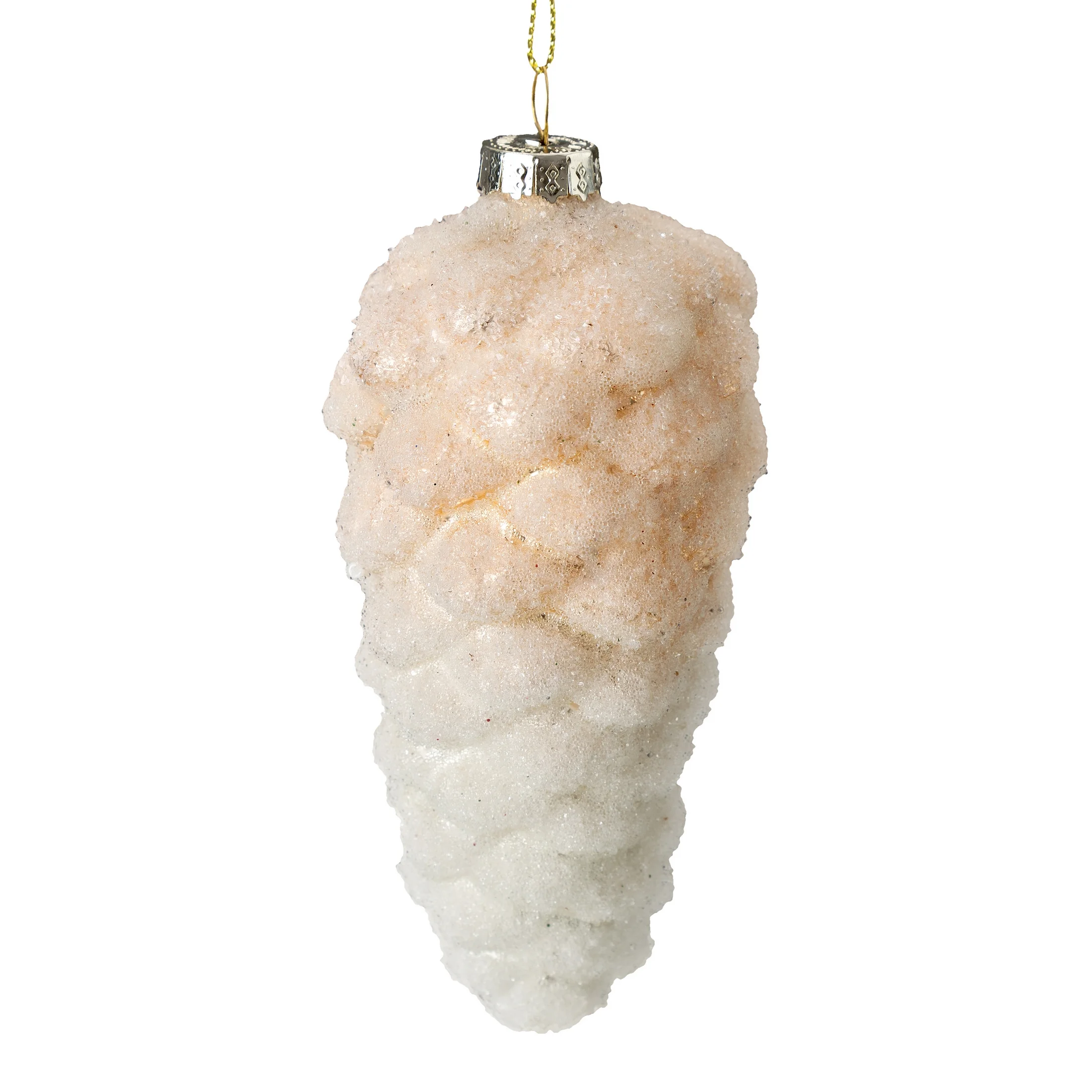 Szklana bombka ręcznie zdobiona w formie szyszki z efektem zmrożenia |