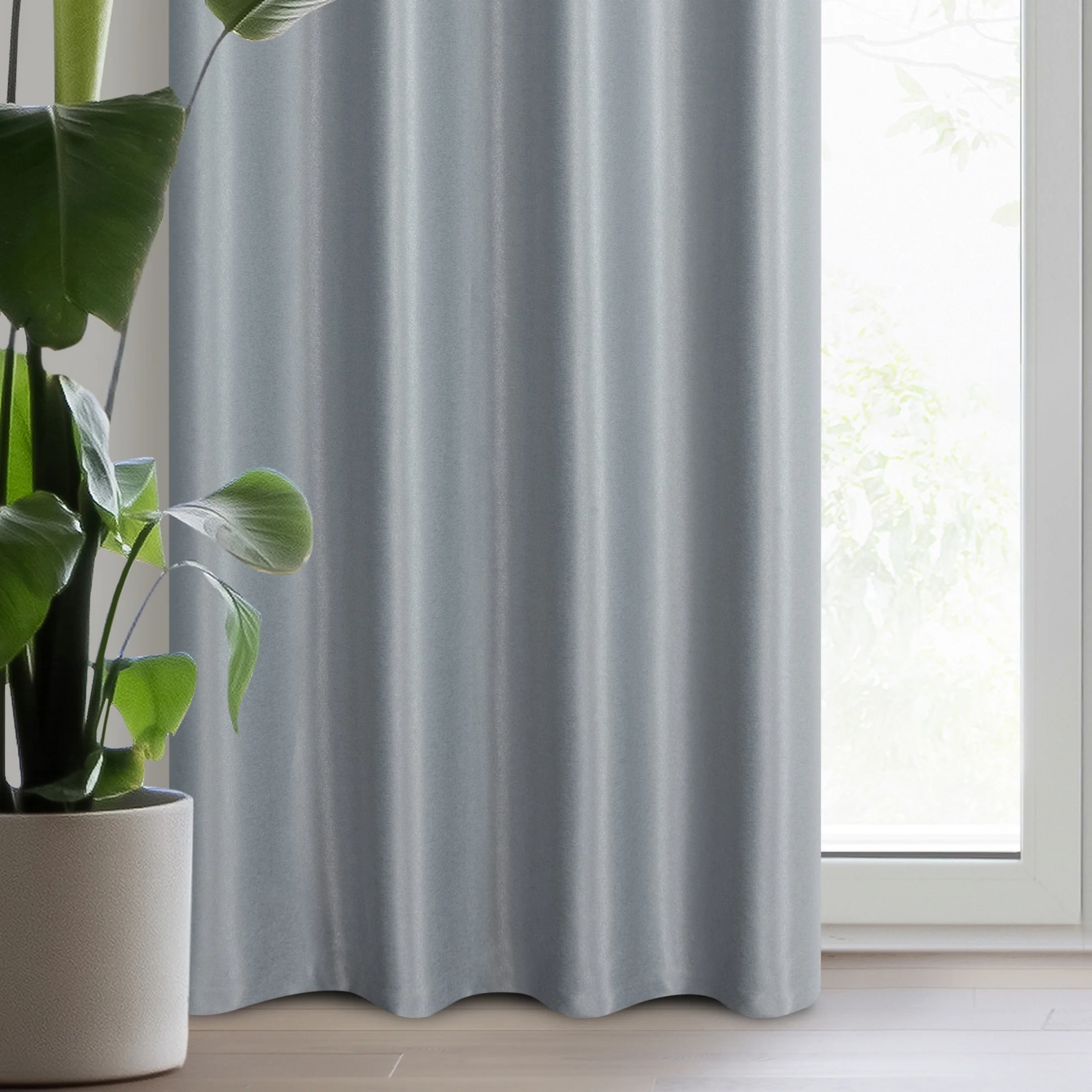 Zasłona szara z błyszczącą nicią z tkaniny zaciemniającej 140x250 cm przelotka - SELINA | eurofirany